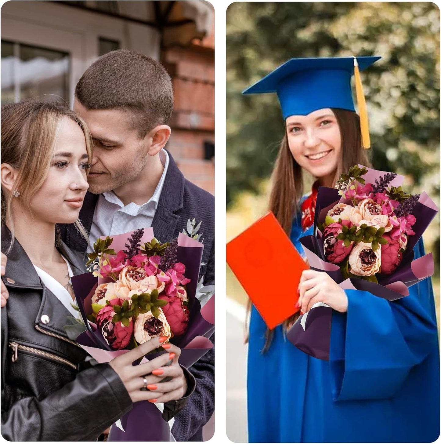 BEISHIDA 20Pcs Pink and Purple Double Sided Floral Wrapping Paper Matte Waterproof Flower Bouquet Wrapping Paper for Floral Wrap Florist Packing Supplies Birthday Valentine's Christmas Gift Wrapping