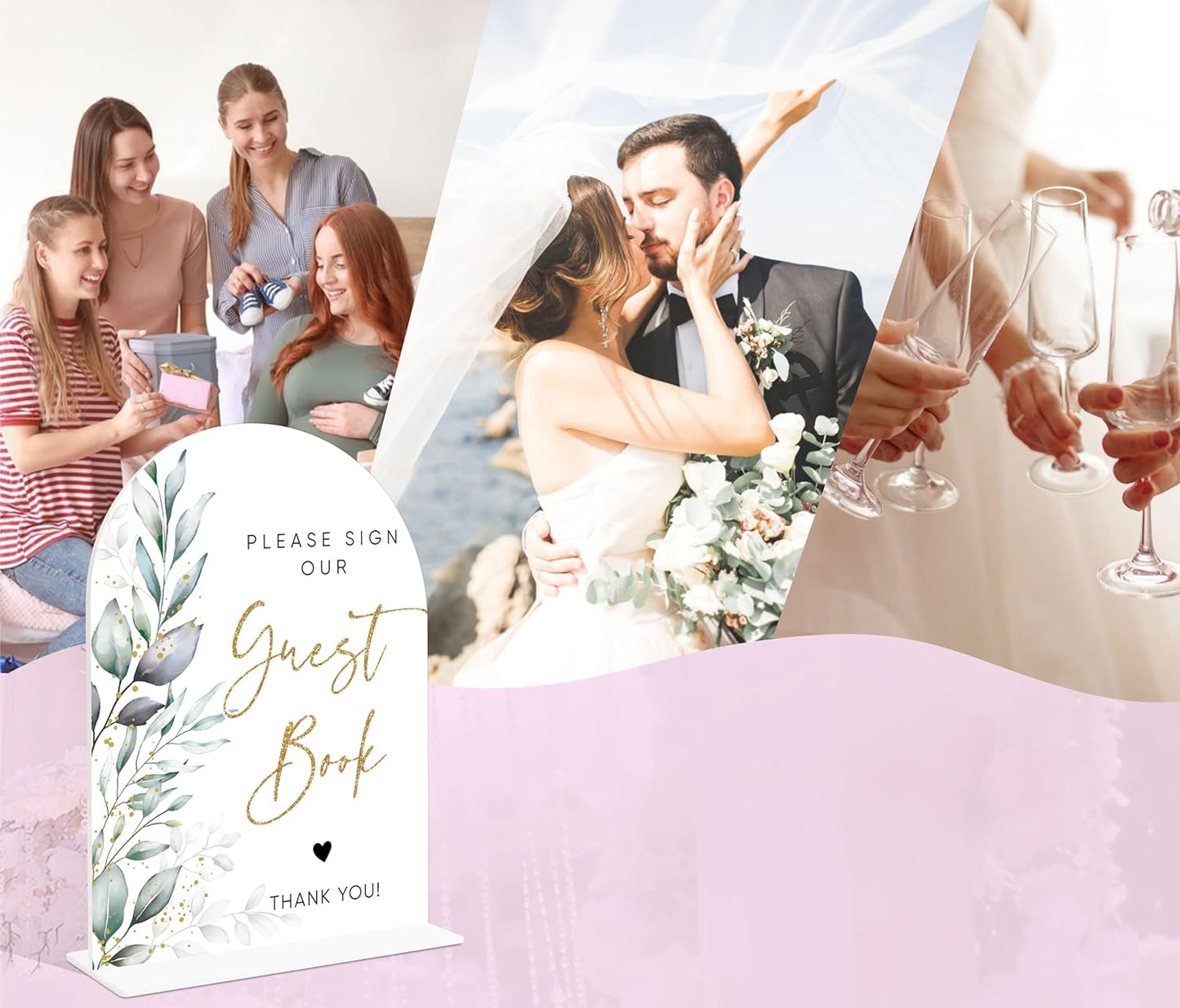 Acrylic Wedding Signs, Greenery Theme Please Sign Our Guestbook, Wedding Reception Signage, Bridal Shower Table Decor with Stand, Engagement, Anniversary, Newlywed Events and Parties Supplies, 19