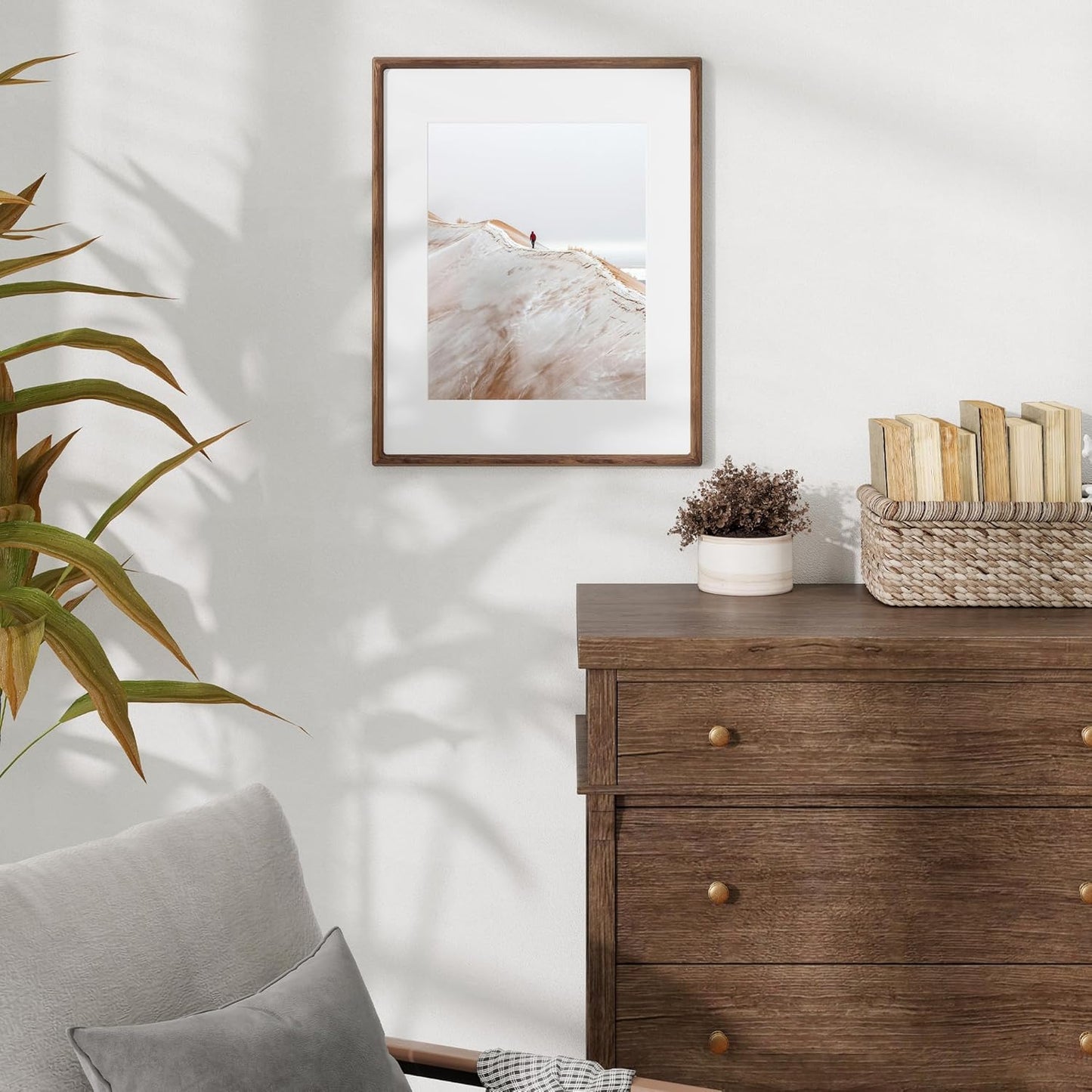 16x20 Frames USA-Sourced Natural Walnut Wood Solid Wood Picture Frame Handcrafted Rounded Corner with Mat to 11x14 Display with Real Glass Family Picture, Wedding Picture