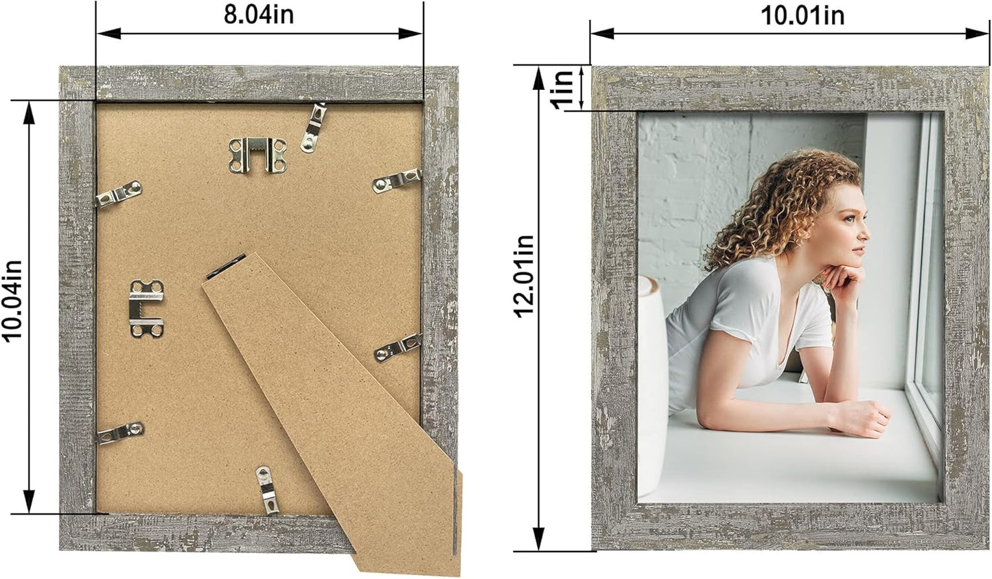8x10 Picture Frame Set of 4, High Definition Glass Distressed Moss Green Frame, 8 x 10 Wood Photo Frames for Tabletop Display and Wall Mounting
