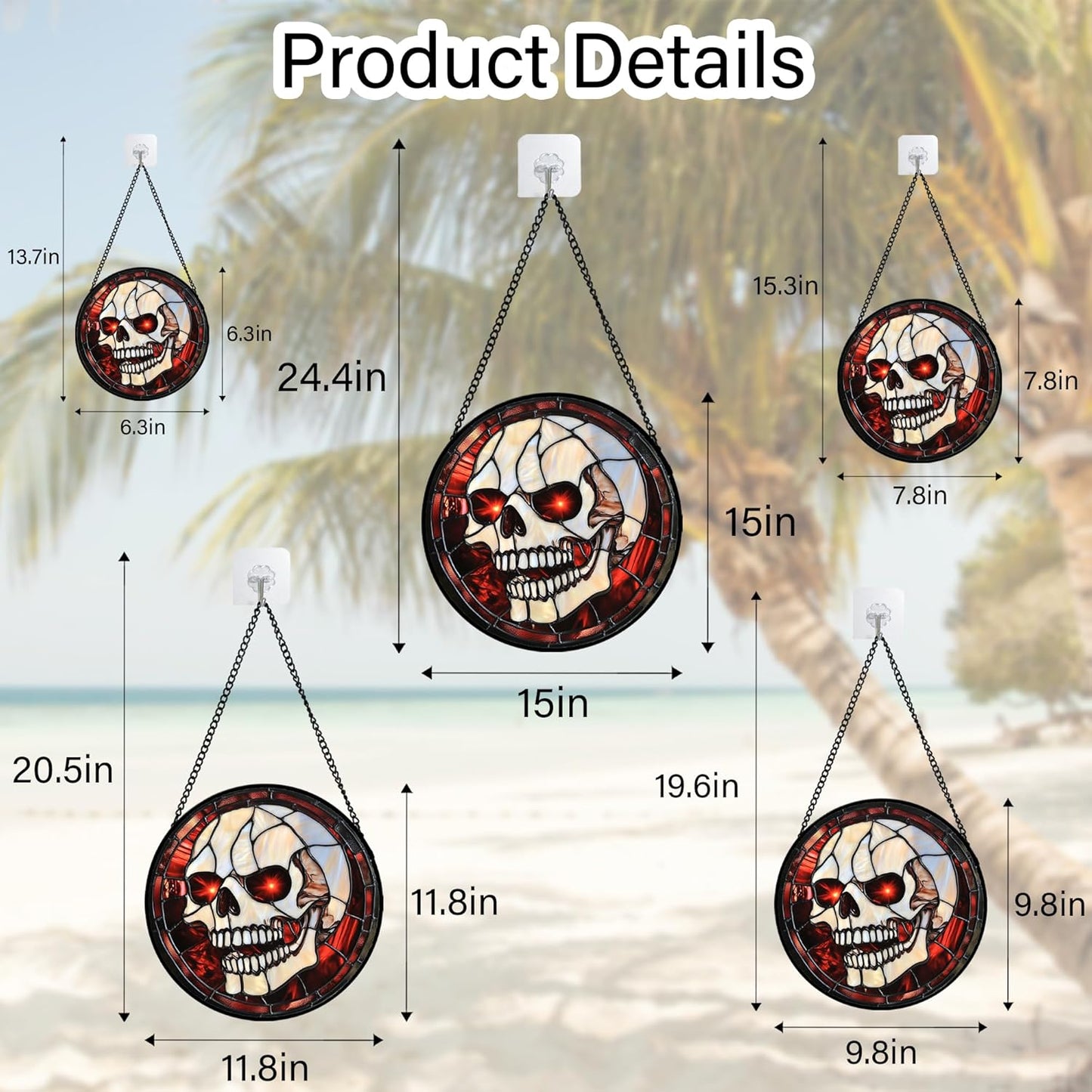 Stained Glass Window Hanging - Halloween Decorations White Skeleton Suncatcher for Doors Garden Indoor Spooky Funny Red Sun Catchers Gothic Decor Horror Gifts for Women Men Friend 9.8 in