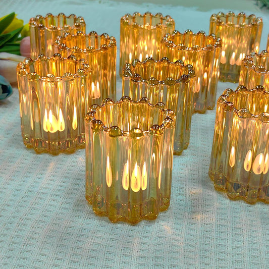 GOLDEAL 12Pcs Gold Glass Votive Candle Holders Tealight Holders Decorative, Tea Candle Holders Bulk,Candlestick for Wedding, Party,Dinner, Home Table Decor.