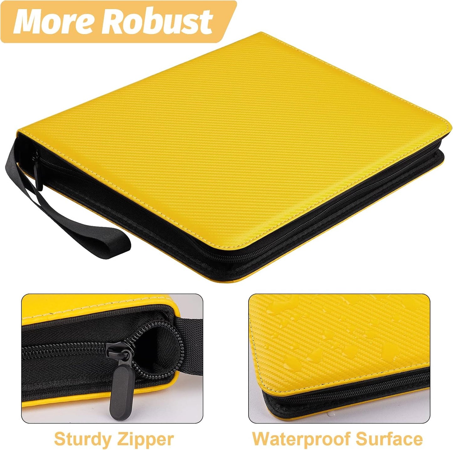 4 Pocket Card Binder, Premium Zip Trading Card Binder, 400 Double Sided Pocket PU Card Collection Binder, Collector Card Album, Card Folder for MTG, TCG, Sports Cards, Game Cards (Yellow)