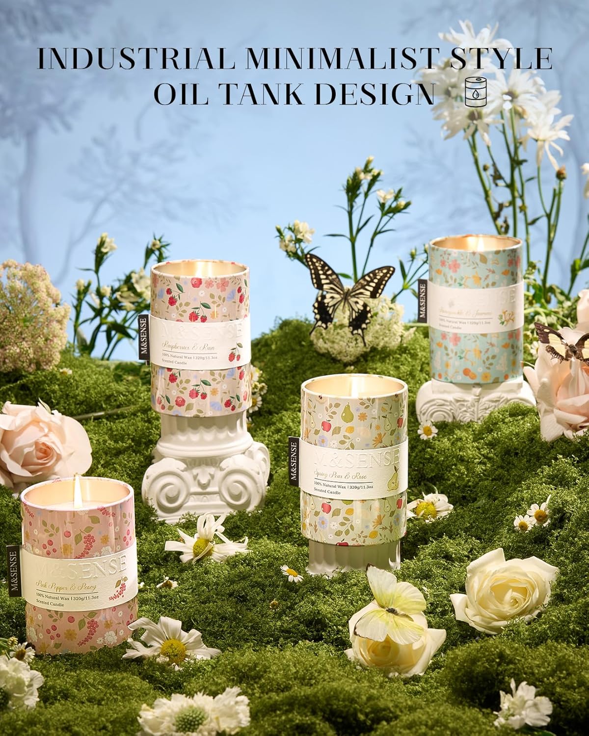 M&SENSE Honeysuckle Jasmine Scented Candle, Medium Jar Candle 11.3oz Natural Soy Wax for Home Scented, Floral Candles Gift for Spring Holiday, Up to 70 Hours Burning Long-Lasting Fragrance