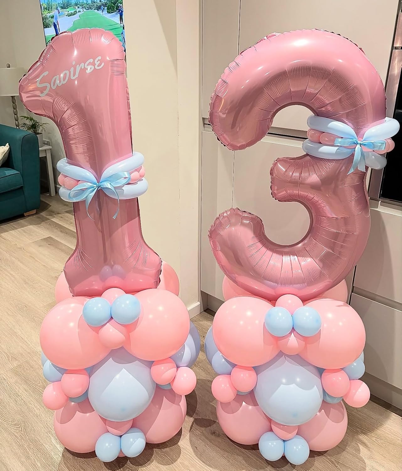 Big 13th Birthday Balloons, 40 Inch Pastel Pink Number 1 & 3 Helium Foil Balloons for 13 Year Old Birthday Decor, Self Inflating Mylar 31st Birthday Balloons for Girls Anniversary Party Decorations