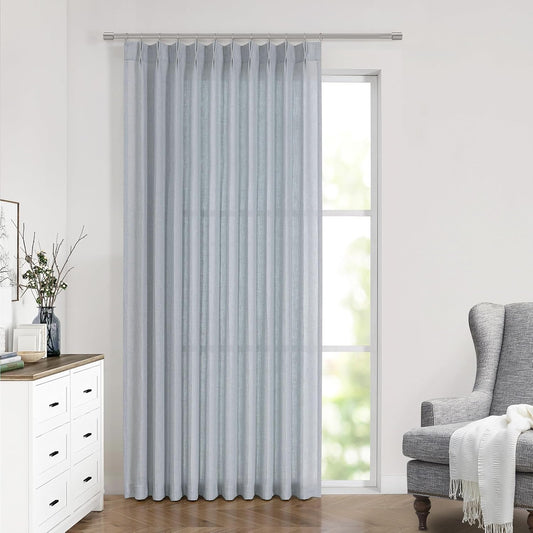 Vision Home Blue Fog Pinch Pleated Semi Sheer Curtains Textured Linen Blended Light Filtering Window Curtains 90 inch for Living Room Bedroom Patio Pinch Pleat Drapes with Hooks 1 Panel 60" Wx90 L