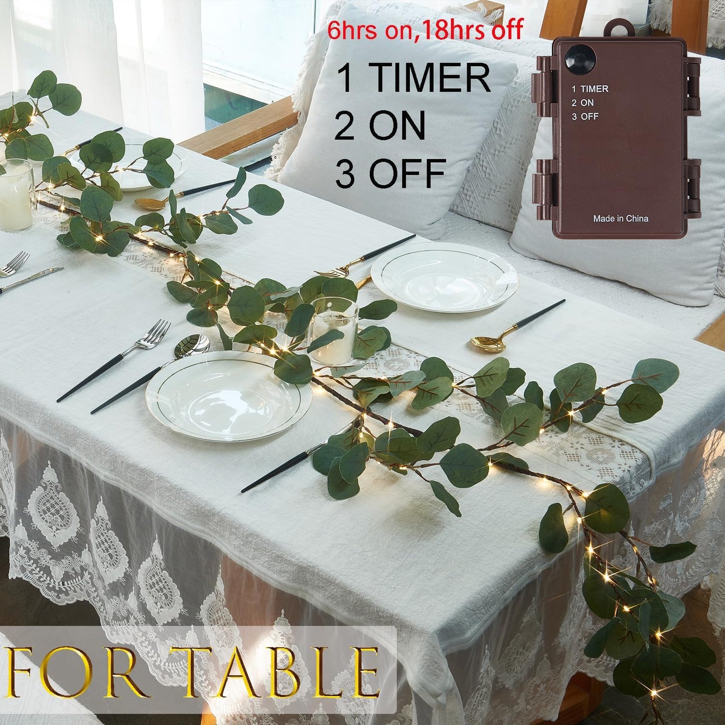 Birchlitland Decorative Garland Lights 6FT 96 LED Fairy Lights, Lighted Eucalyptus Twig Garlands with Timer Battery Operated for Bedroom Stairs Party and Holiday Decor Indoor Outdoor