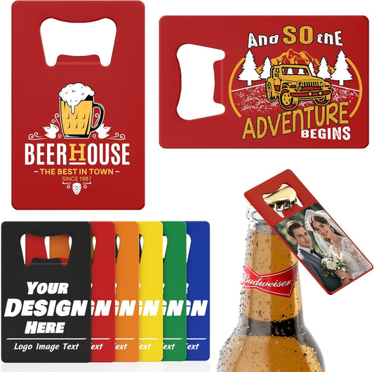 4-100 Pcs Custom Bottle Opener, Personalized Stainless Steel Credit Card Bottle Opener, Full Color Print Custom Beer Can Opener Bulk for Bar, Wedding Favors, Party, Promotion, Groomsmen Gift (Red)