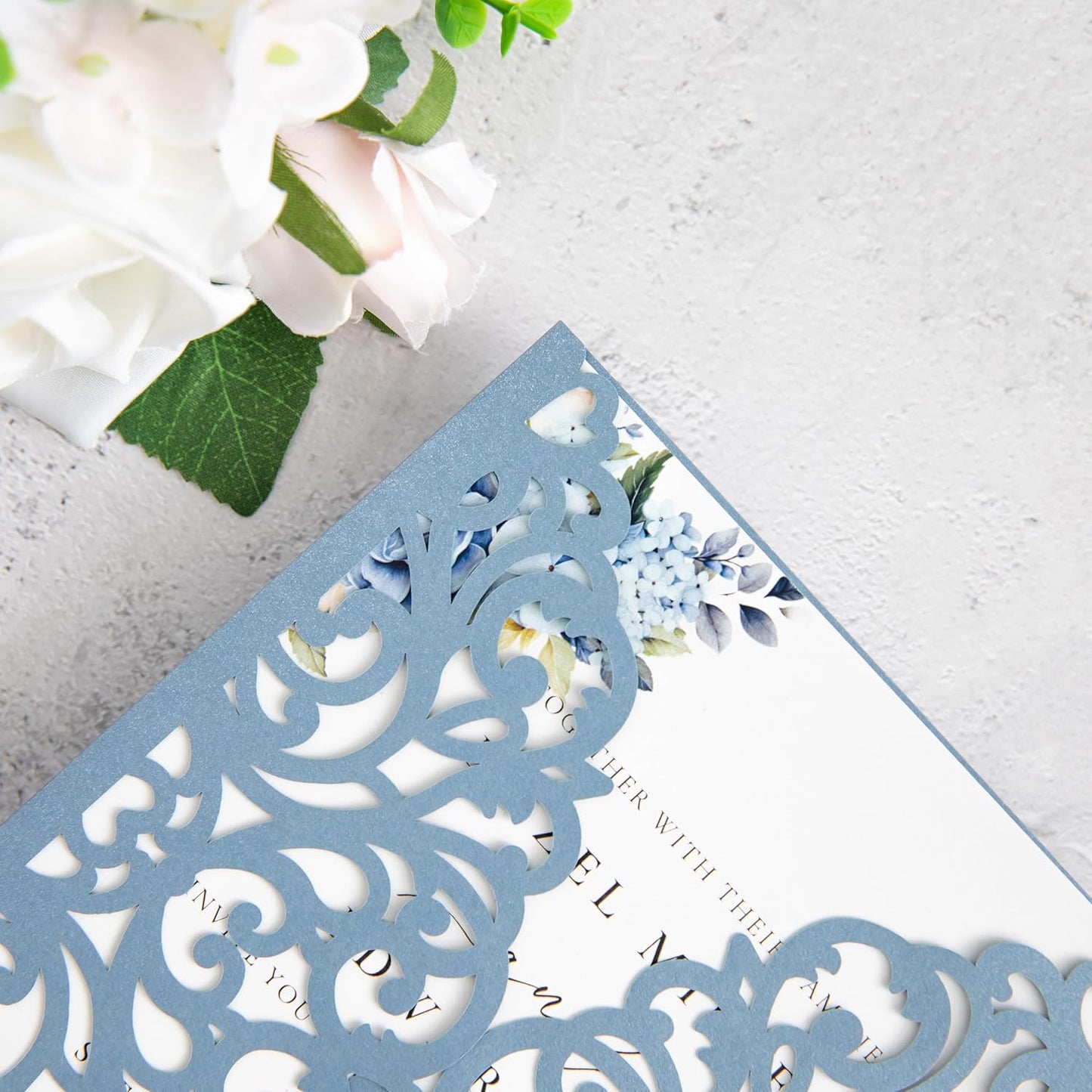 20Pcs Dusty Blue Laser Cut Invitation Cards With Blank Inner Sheets for Wedding Cards Bridal Shower Engagement Quinceanera Invitation (No Envelopes)