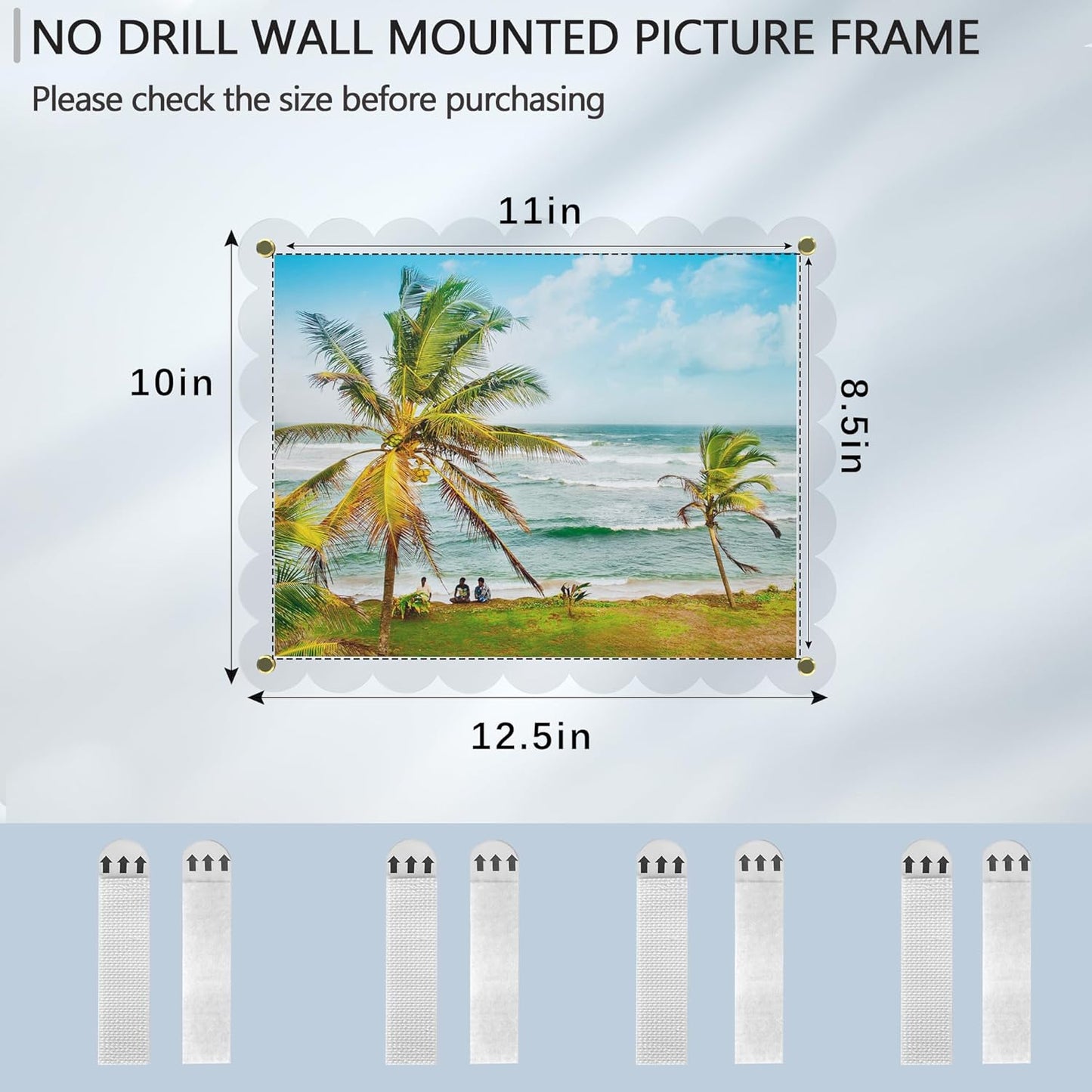 Acrylic Picture Frame for Wall, Frameless Clear Photo Frame with Scalloped Edge, No Drill Floating Frame for Diploma Certificate Degree Document & Poster/Painting/Artworks Display (1 Pack, 8.5X11 Scalloped edge)