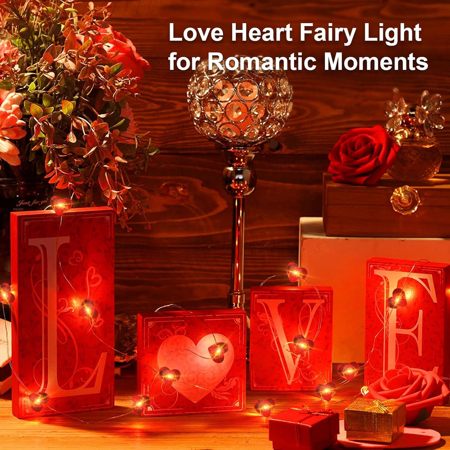 1 Pack Valentine’s Day Red Heart Fairy String Lights 16FT 50 LEDs Valentine's Day Lights Battery Powered Mother Day Decor