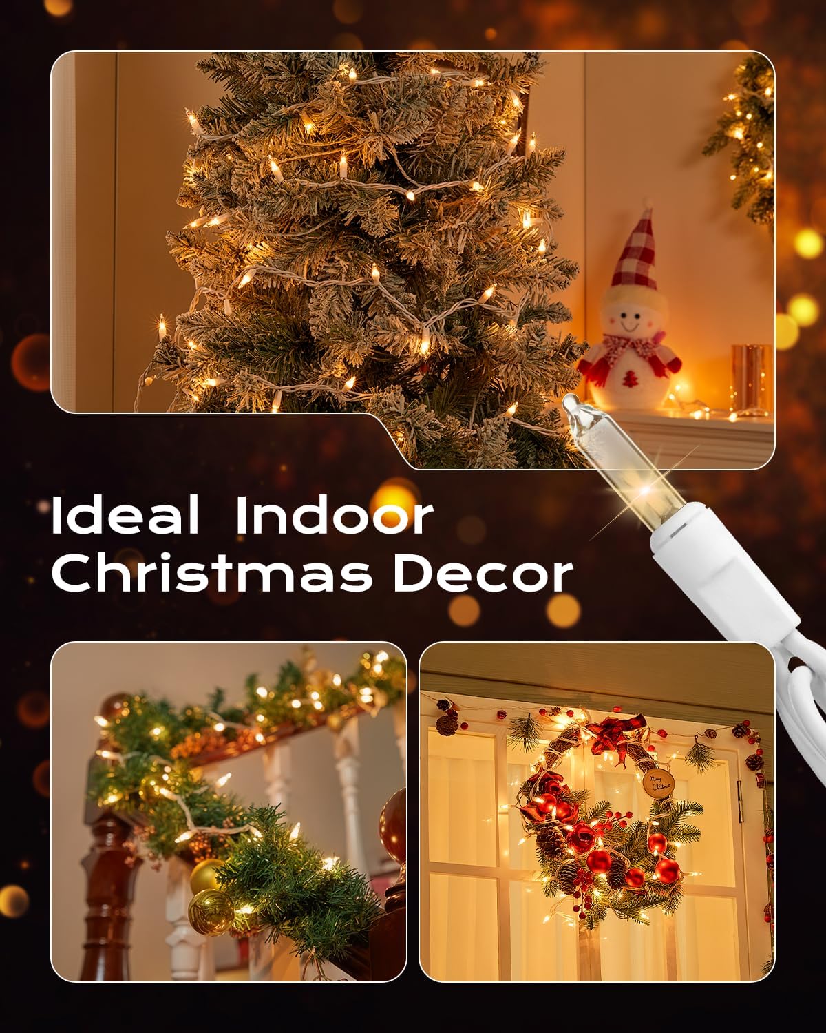 Brightown Clear Christmas String Lights, 3 Pack Each 100-Count 25ft Incandescent Bulb Mini Lights for Indoor Holiday Decor, Christmas Tree Garland Wedding Party Festival Decoration, White Wire