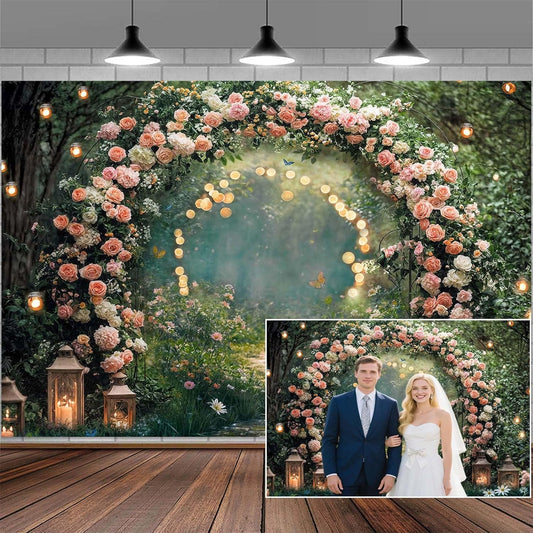 9x6ft Enchanted Forest Wedding Photography Backdrop Wonderland Roses Fairy Tale Backdrop Pink Flower Birthday Newborn Baby Shower Wedding Bridal Party Banner Photo Booth Props Anniversary Background