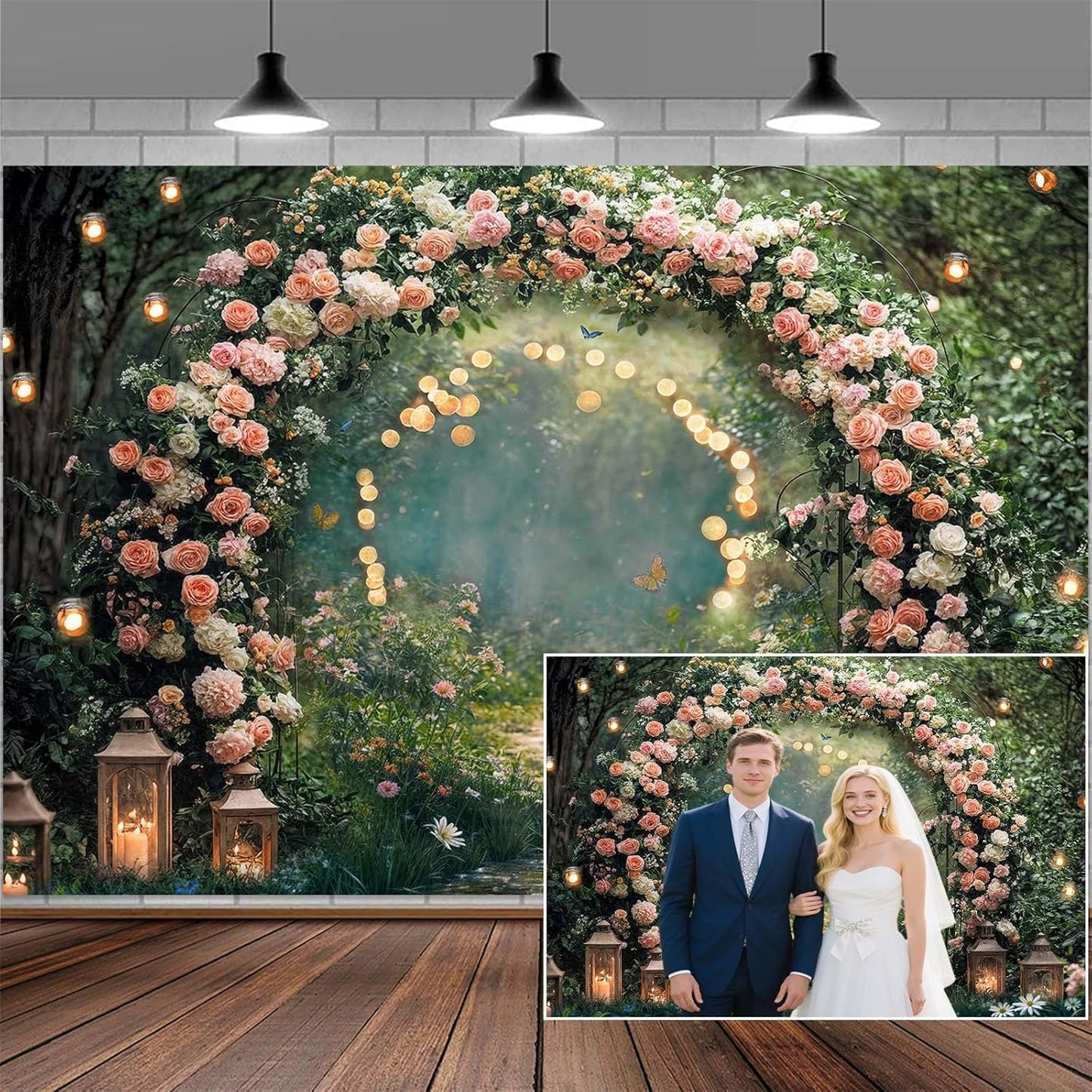 10x8ft Enchanted Forest Wedding Photography Backdrop Wonderland Roses Fairy Tale Backdrop Pink Flower Birthday Newborn Baby Shower Wedding Bridal Party Banner Photo Booth Props Anniversary Background
