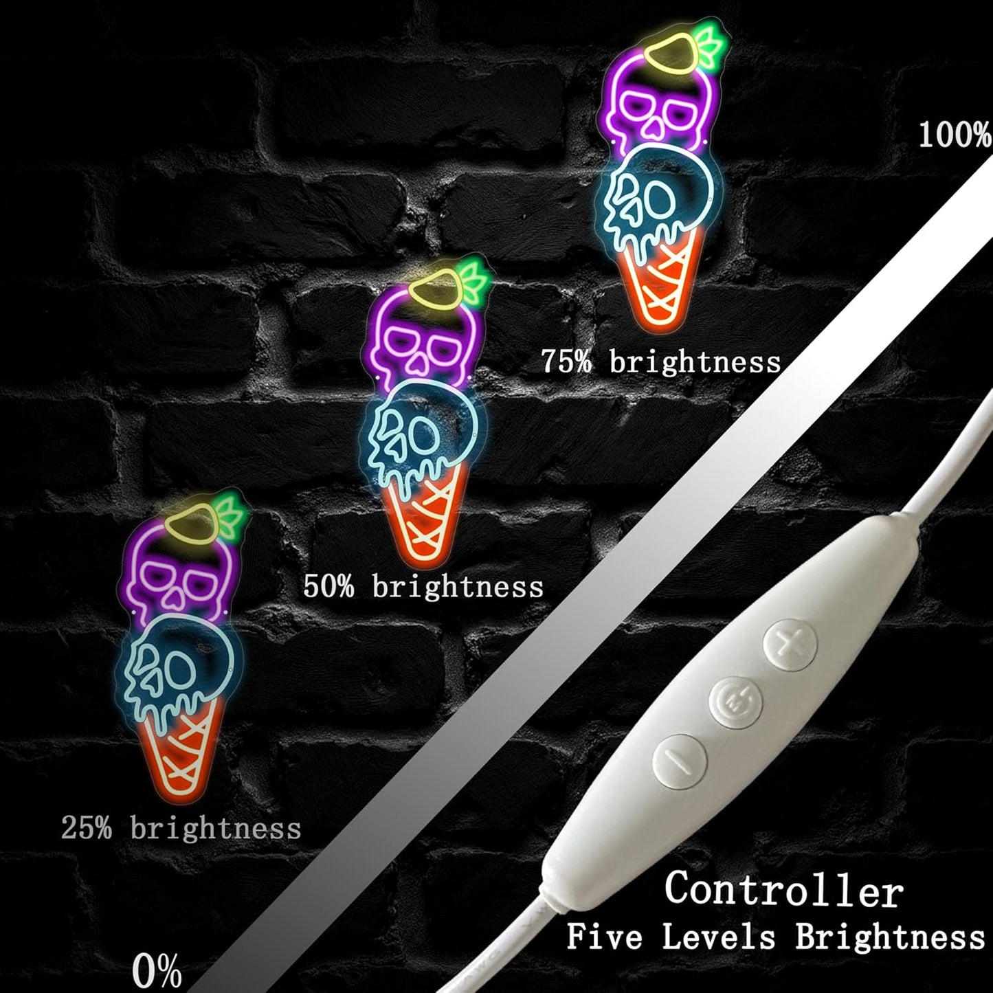 Halloween Ice Cream Skull Neon Sign, Quirky Gothic LED Wall Art,Skull Neon Light Ice Cream Neon Lighht Halloween Decor Wall Halloween Neon Sign Coffee Shop Decor, Christmas Party Bar Drink Shop-Purple