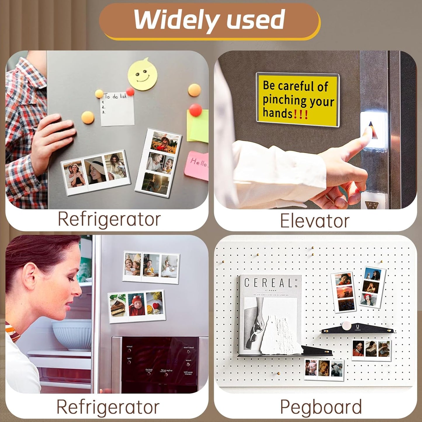 4Pack Magnetic Refrigerator Acrylic Picture Frames fit 3PCS Photos of Mini 2x3 Collage, Compatible with Fujifilm Instax Polaroid Mini for Home Office Fridge/Locker (Clear, 2x3*3 Picture)