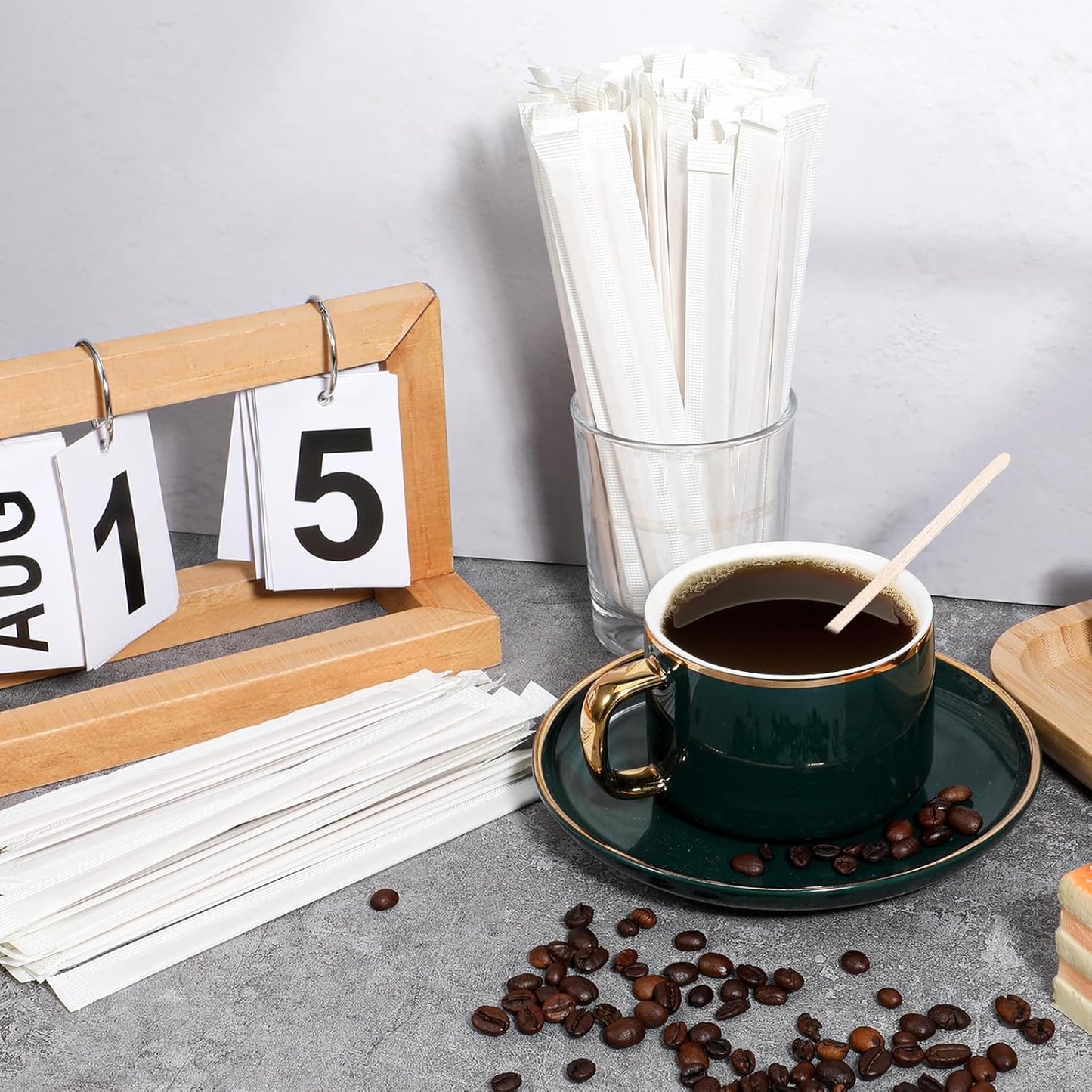 2000 Pcs Individually Wrapped Wooden Coffee Stirrers 5.5 Inch Disposable Wood Stir Sticks, Round End coffee stirrer for Cocktail, and Hot Drinks