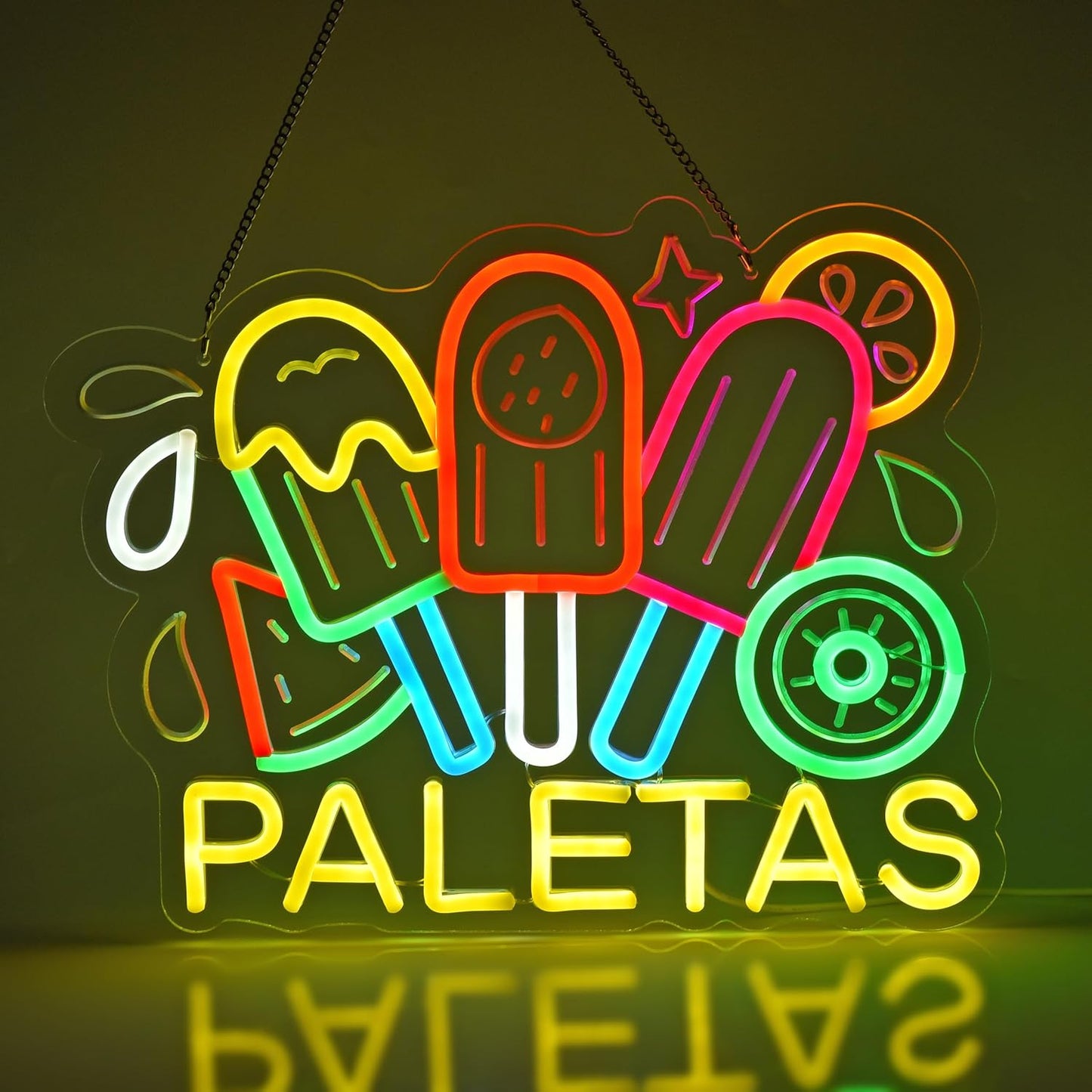 CNBEYOUNG Paletas Neon Sign, Neon Lights Hanging Wall Art Decoration for Mexican Restaurant Popsicle Ice Pop Shop Bar Kitchen Party Home Decor, USB - Driven, Super Bright & Adjustable,16x 12.6inches