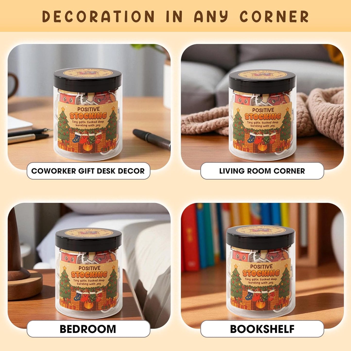 Positive Stocking Jar – 60 Funny Emotional Support Jar- Christmas Gifts for Teens, Women, Men, Coworkers, Teachers, Sisters, Friends – Christmas Stocking Stuffer for Teen Girls, Boys, Women