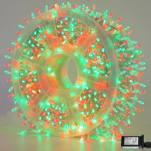 YEGUO 165ft 500 LED Red and Green Christmas Lights Outdoor Waterproof, Clear Wire String Lights Indoor Plug in, 8 Modes Clear Wire Twinkle Tree Light for Xmas Party Garden