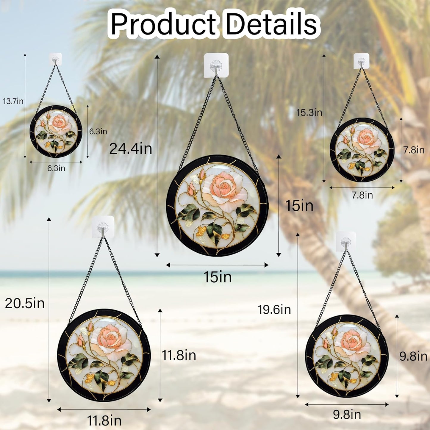 Stained Glass Window Hanging - Black White Pink Rose Sun Catcher for Door Home Decor Flower Suncatcher Christmas Mother's Day Birthday Gifts for Women Men Lovers Mom Nana 9.8 in