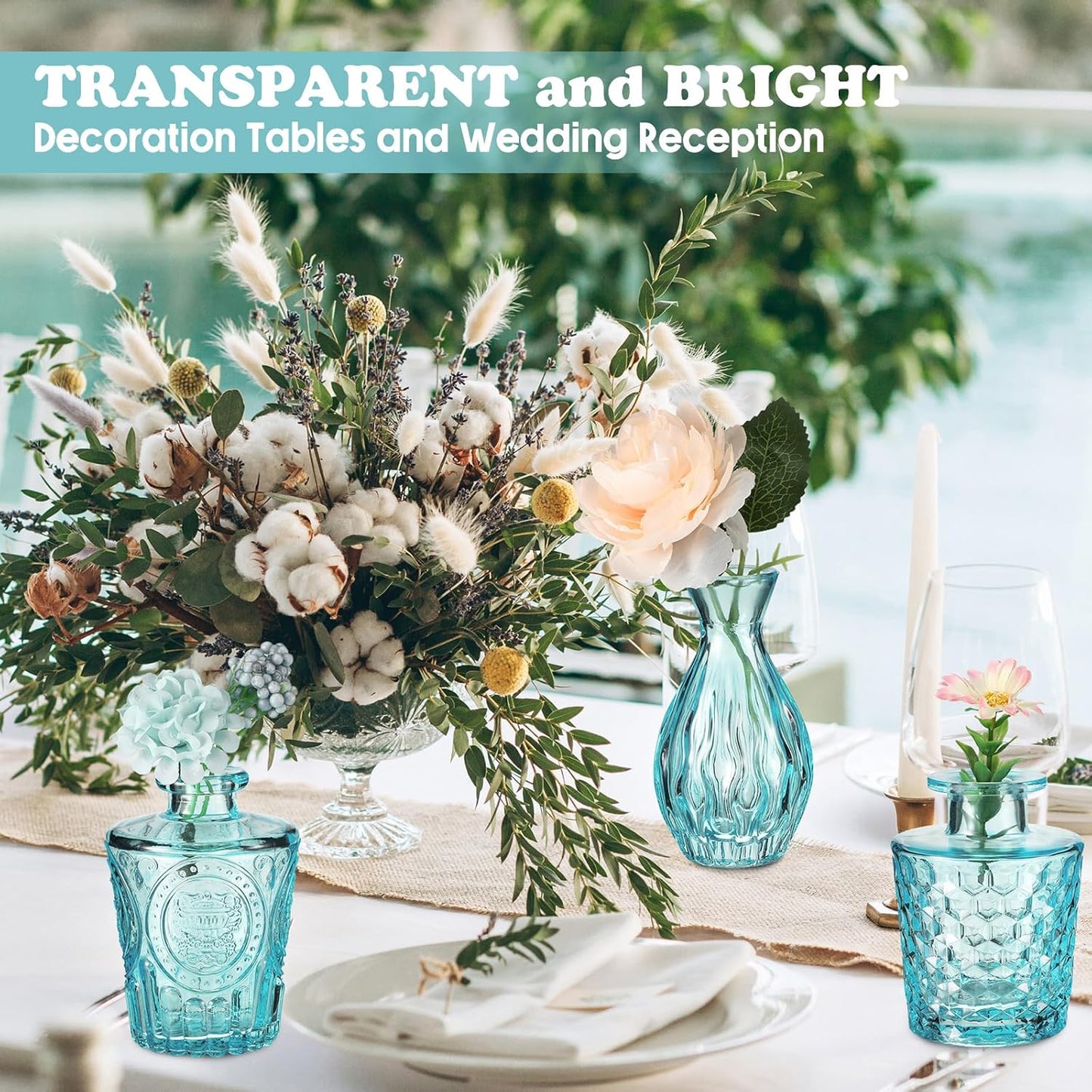 20 Pcs Glass Bud Vase Set Small Vintage Flower Vase in Bulk for Centerpieces Rustic Decorative Glass for Wedding Table Home Christmas Decoration (Light Blue)