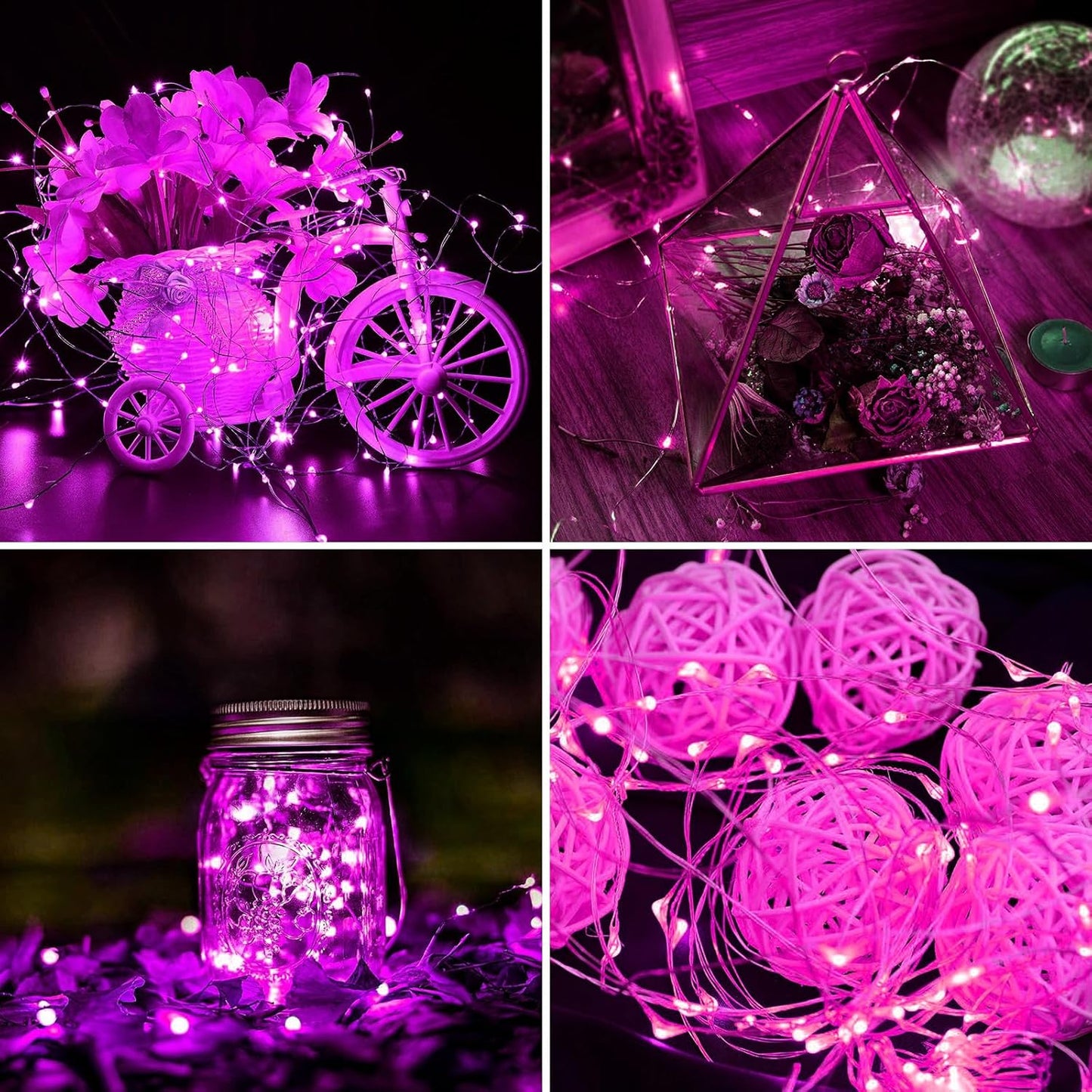 Aogist 12 Pack Fairy Lights 3 Modes 7ft 20 LED Waterproof,Battery Operated Silver Wire Firefly Starry Moon Mini String Lights for Mason Jars Christmas DIY Crafts Wedding Party Bedroom,Pink