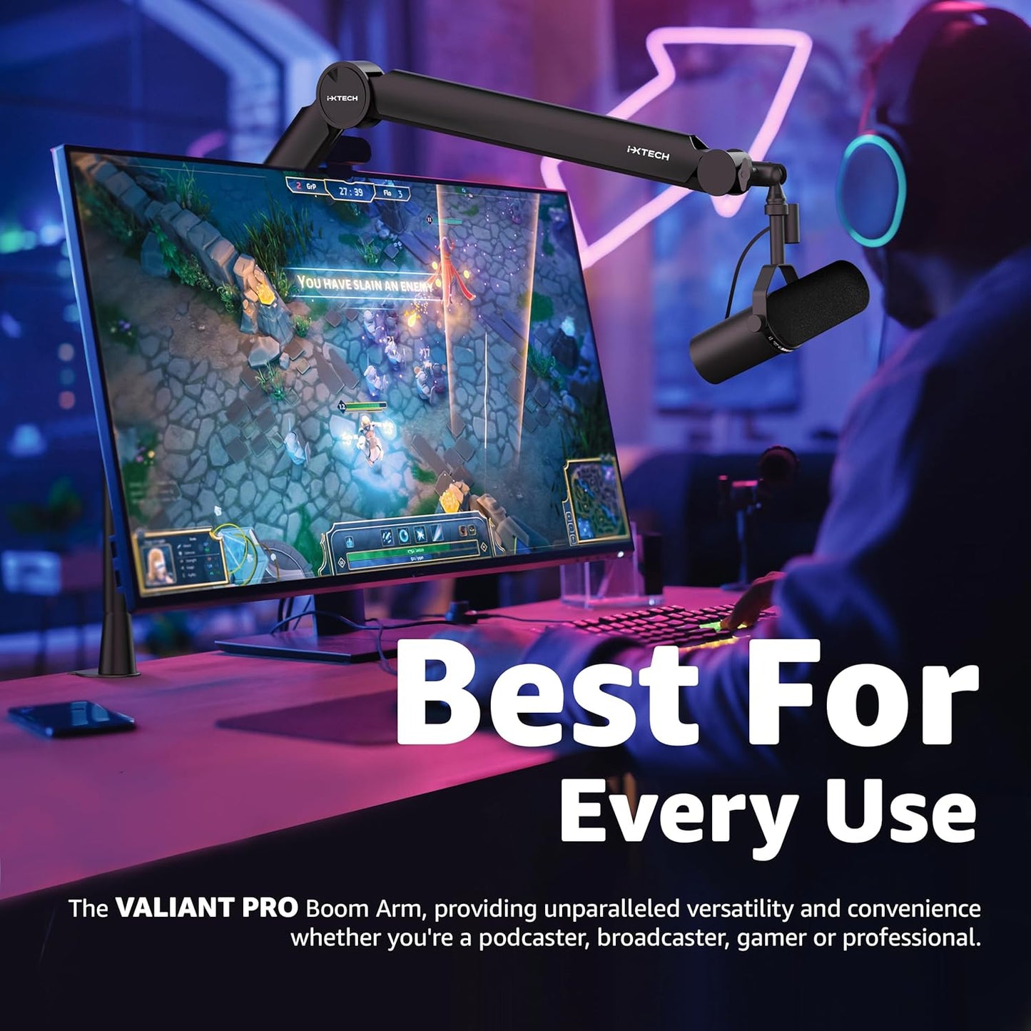 IXTECH Mic Arm Boom Arm 360° Rotatable Microphone Boom Arm Mic Boom Arm with Desk Mount, Fully Adjustable, for Podcast, Video, Gaming, Radio, Studio Recording, Sturdy and Universal VALIANT Pro