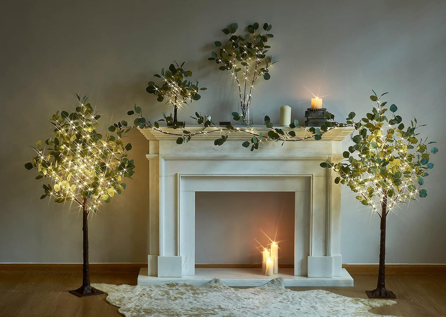 LITBLOOM Lighted Eucalyptus Branches 24IN 36 LED with Timer Battery Operated Lit Artificial Greenery for Wedding Party Home Spring Decoration Indoor Outdoor