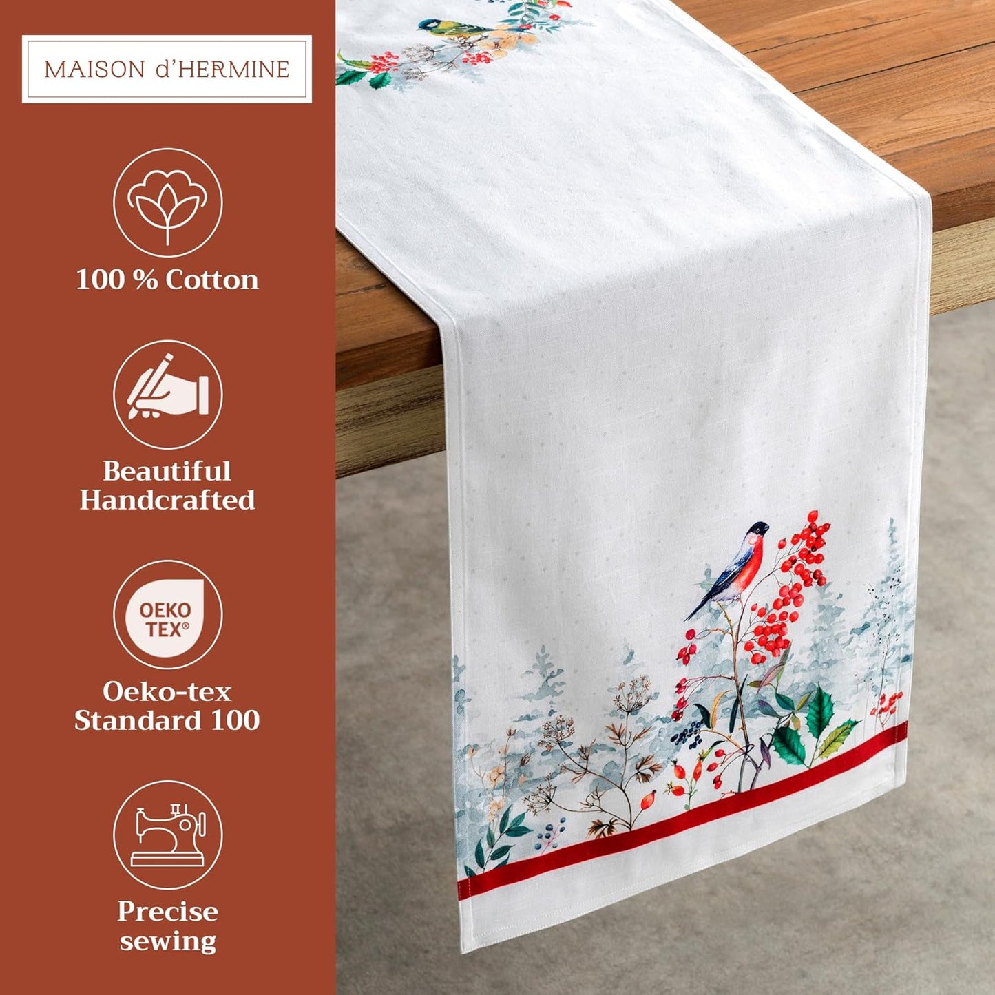 Maison d' Hermine Table Runner 100% Cotton Double Layer Table Runners 72 inches Long for Thanksgiving Christmas Decorations Home Kitchen Dining Party Wedding (Morzine, 14.5" x 72")