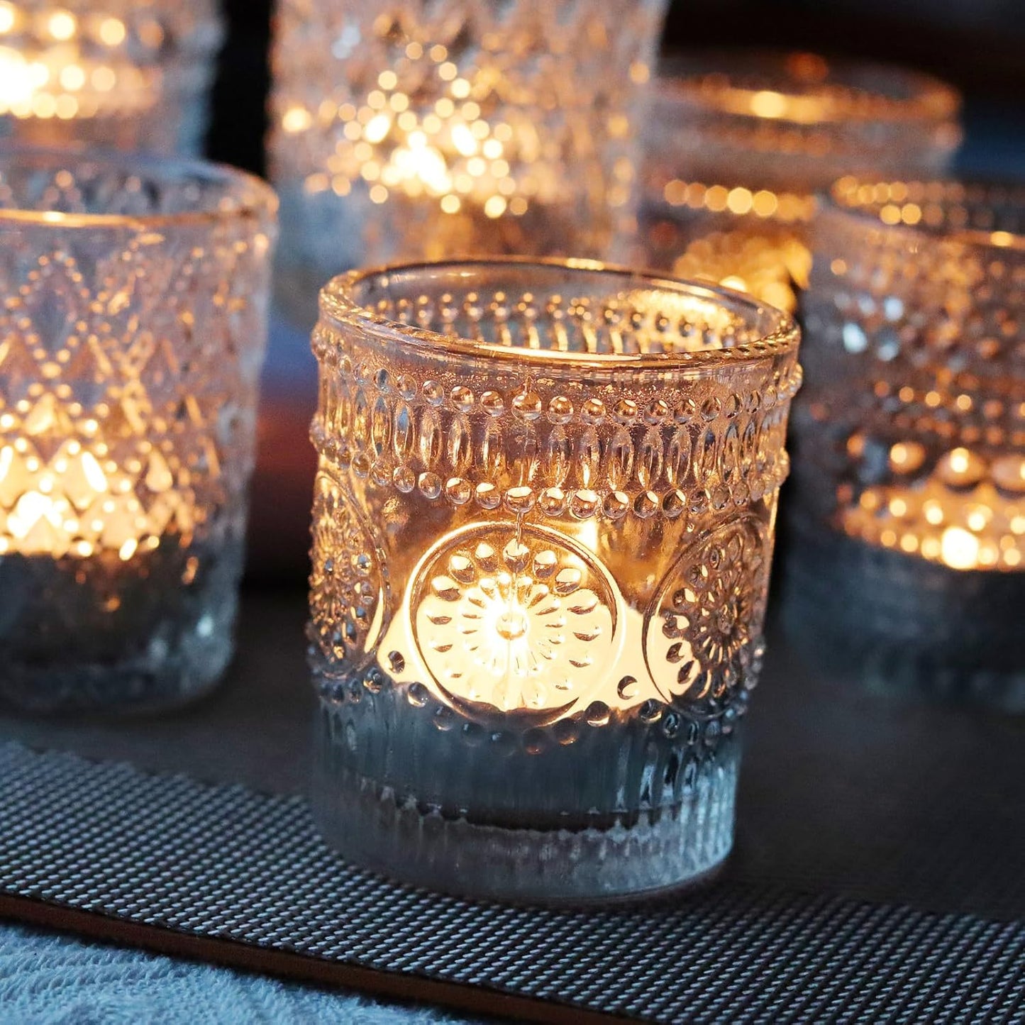 Clear Votive Candle Holders, 3 Patterns 24 pcs Glass Tealight Candle Holders for Christmas Wedding Table Centerpiece Birthday Party