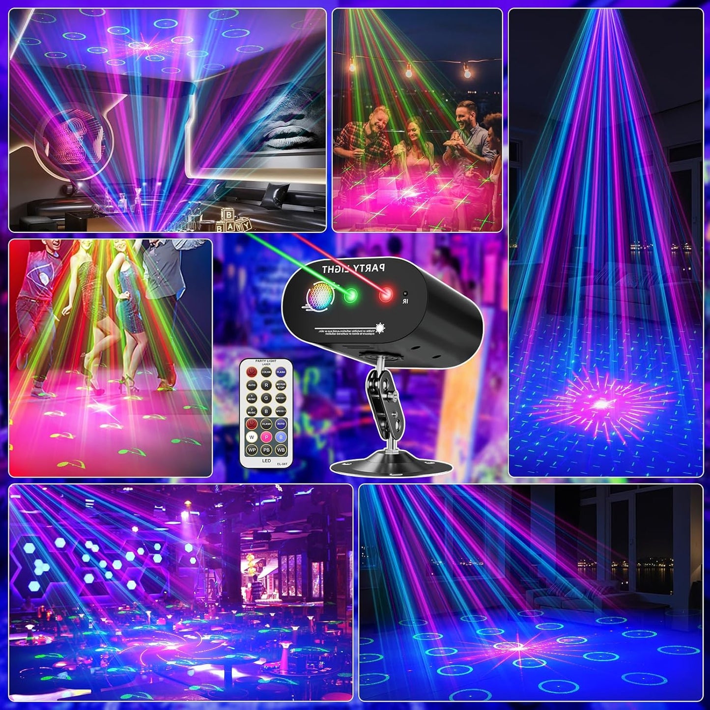DJ Disco Ball Party Lights with Sound-Activated Remote, Durable ABS RGB LED Strobe Stage Lighting, Light Projector for Xmas/Rave/Club/Bar/Home Room Decoration, Gift for Birthday and Fetivals