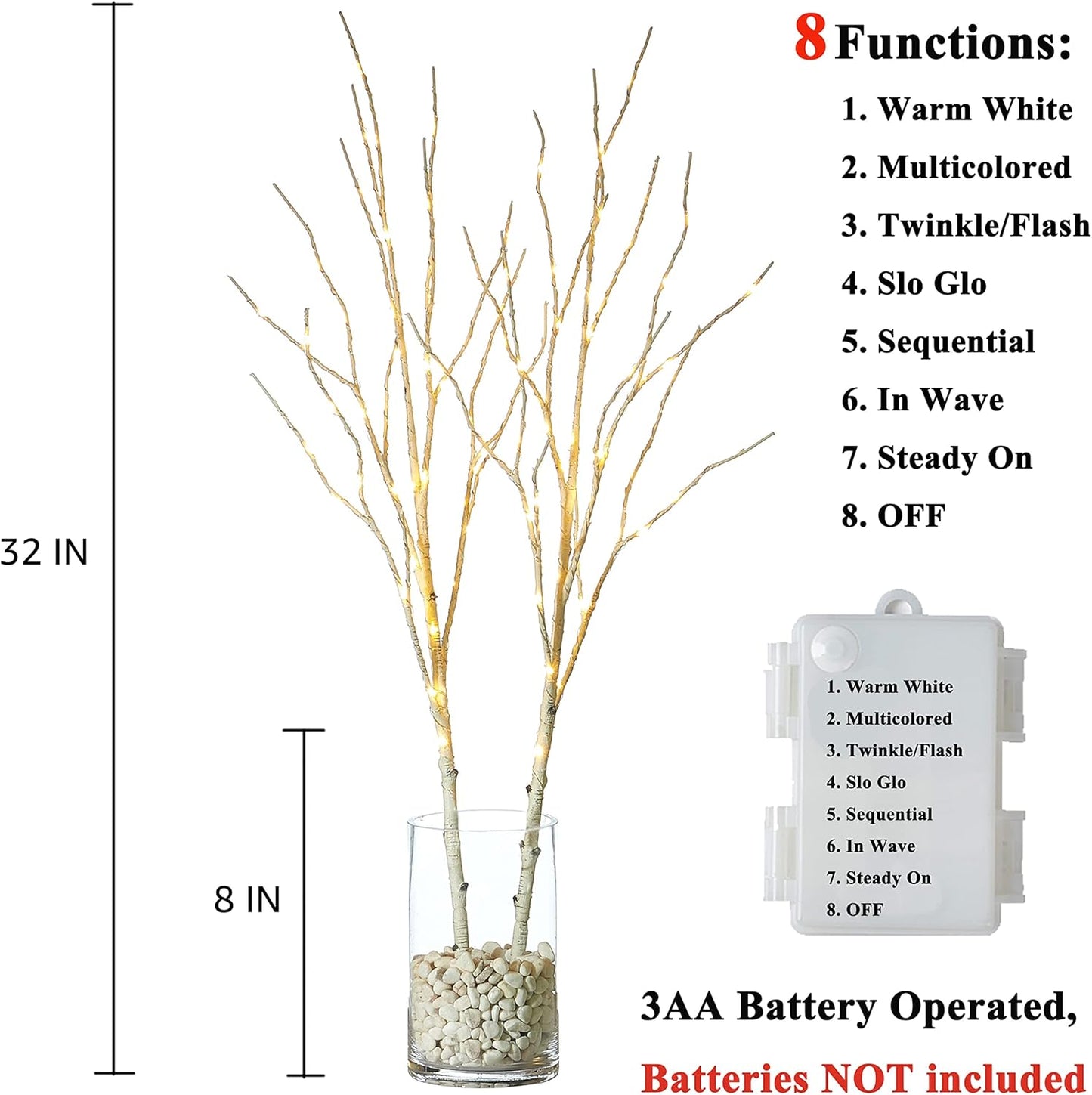 LITBLOOM Lighted Birch Branches Battery Operated with 8 Functions 30IN 100 Multi Color and Warm White Lights for Christmas Holiday Party Decoration Indoor Outdoor