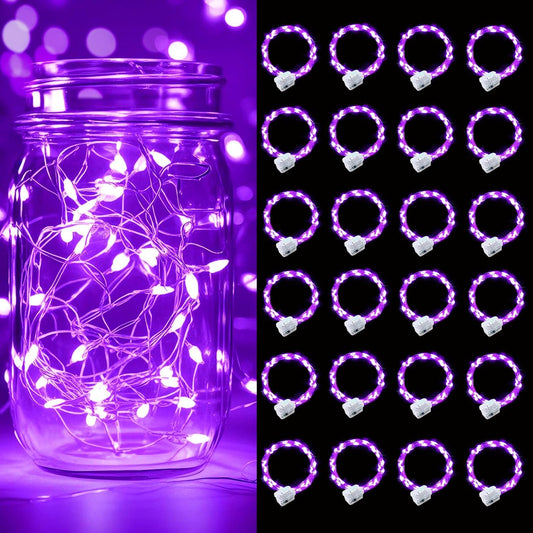 pozzolanas 24 Pack Purple Battery Operated String Lights - 7ft Waterproof Fairy Lights with 20 LEDs for Home, Mason Jar, Party, Wedding, Halloween, Christmas Decorations