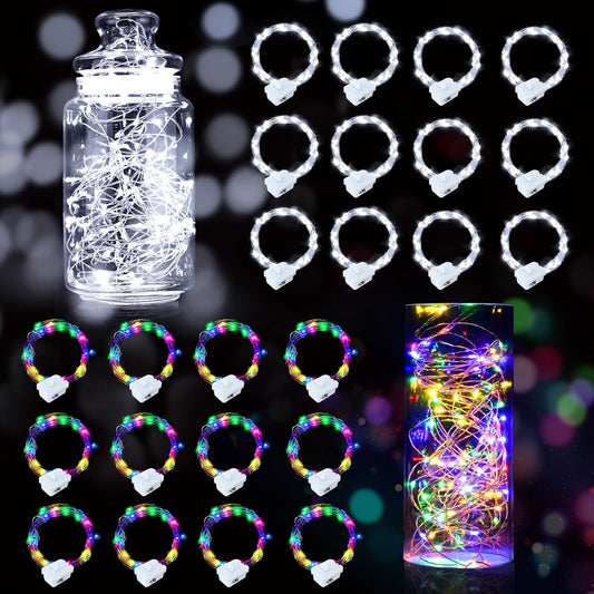 pozzolanas 24 Pack 7ft Waterproof LED Fairy Lights - Battery Operated String Lights with 20 LEDs for Home, Mason Jar, Party, Wedding, Halloween, Christmas Decorations (12 Multicolor & 12 White)