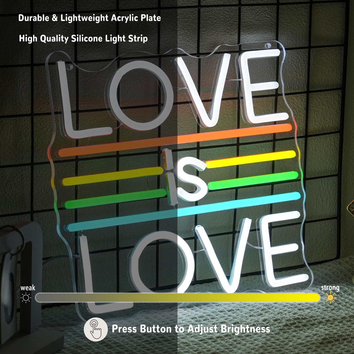 Love Is Love Neon Sign for Wall Decor Wedding Neon Light Pride Rainbow LED Neon Sign Colorful Led Neon Light for Bedroom Man Cave Gay Bar Decoration