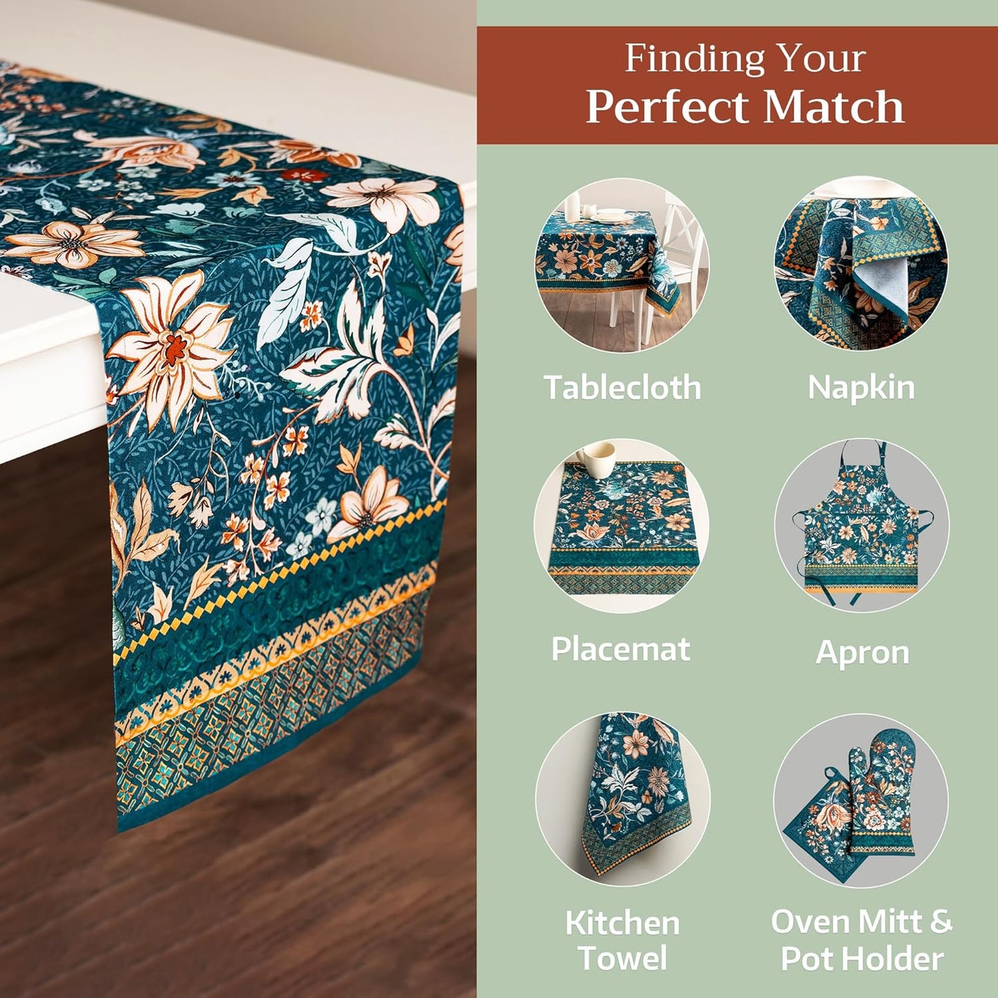 Maison d' Hermine Table Runner 100% Cotton Double Layer Table Runners 72 inches Long for Thanksgiving Christmas Decorations Home Kitchen Dining Party Wedding (Luxury Loft - Dark Teal, 14.5" x 72")