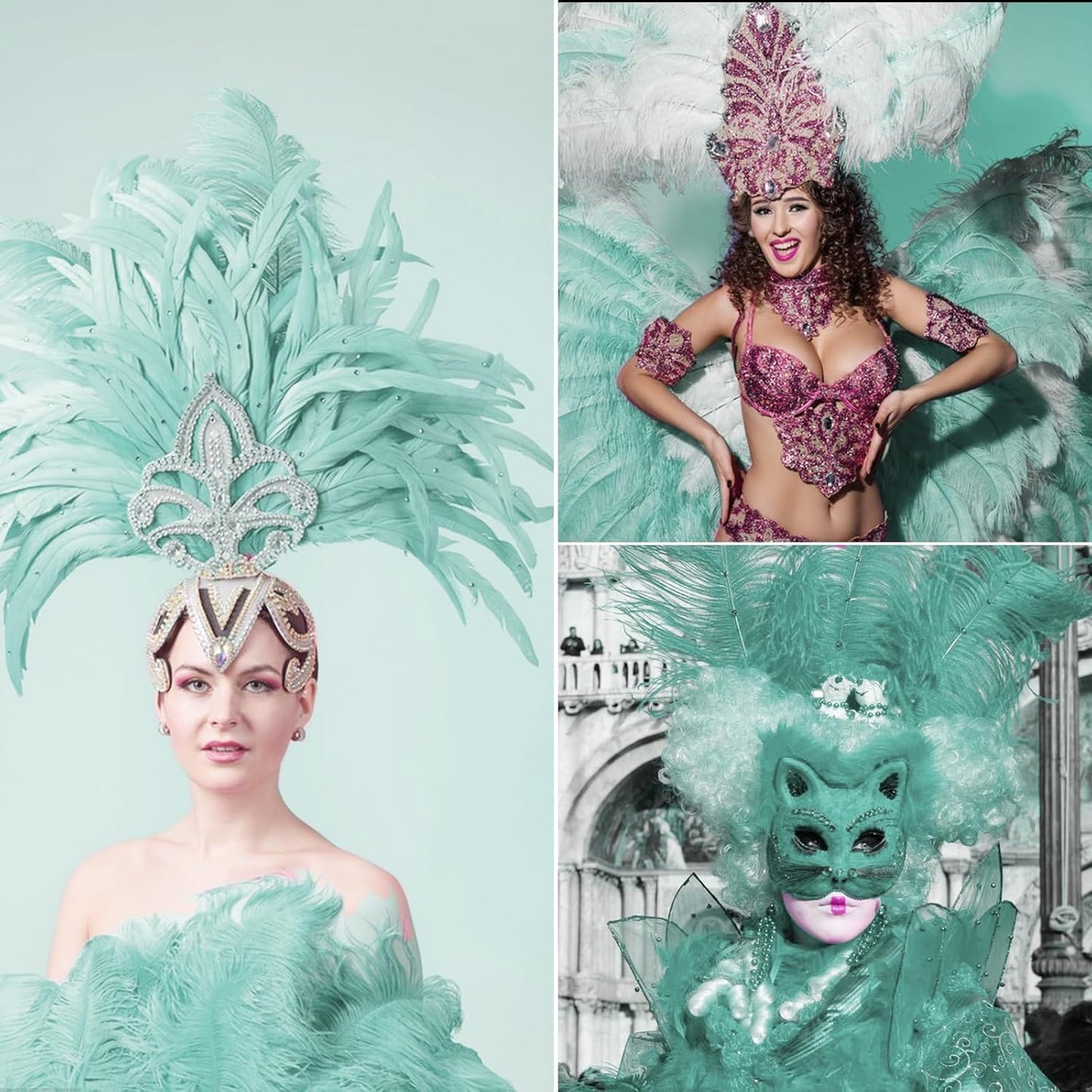 NEWONG 30pcs Mint Green Ostrich Feathers Natural Bulk 8-10in（20-25cm） Vase Craft Wedding Home Party Centerpieces Christmas Day Decoration…