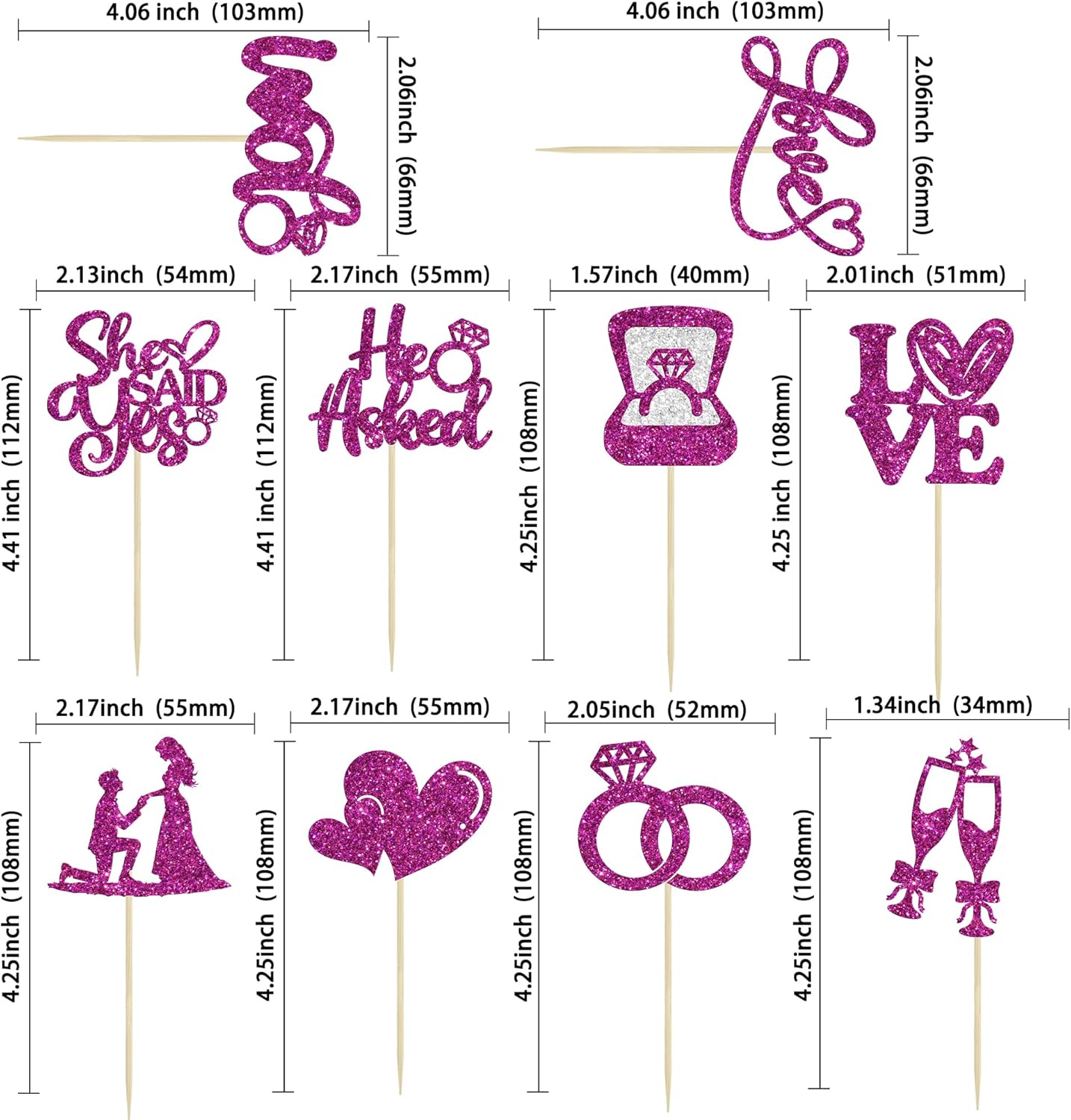 Ephlyn 30Pcs He Asked She Said Yes Cupcake Toppers Glitter Engagement Cupcake Toppers Diamond Ring Heart Love I Do Cupcake Picks for Engagement Wedding Party Cake Decorations Purple