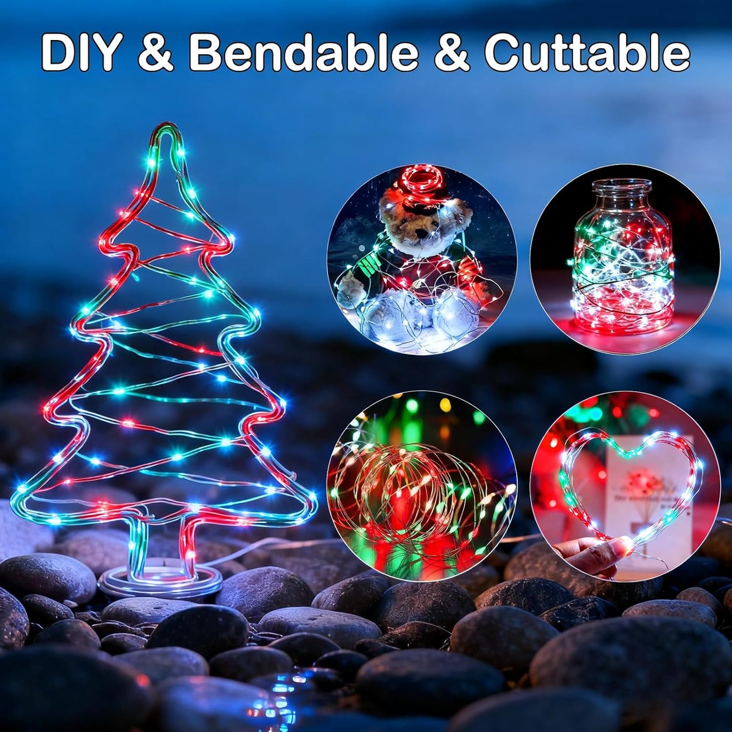 ZNYCYE 4 Pack Fairy Lights Battery Operated, 8.2 Ft 50 LED Fairy Lights with Timer, 8 Modes Christmas Lights, Fair Lights Waterproof for Indoor Wedding Christmas Decorations(Red Green White)