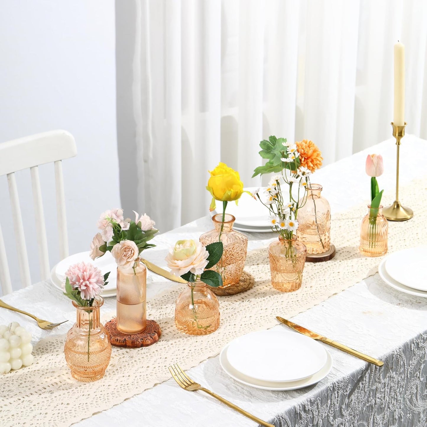 Bud Vases in Bulk 30, Glass Vases for Centerpieces, Small Vases for Flowers, Mini Vintage Vase, Small Flower Vase for Centerpieces, Amber Bud Vases for Wedding Table Decor