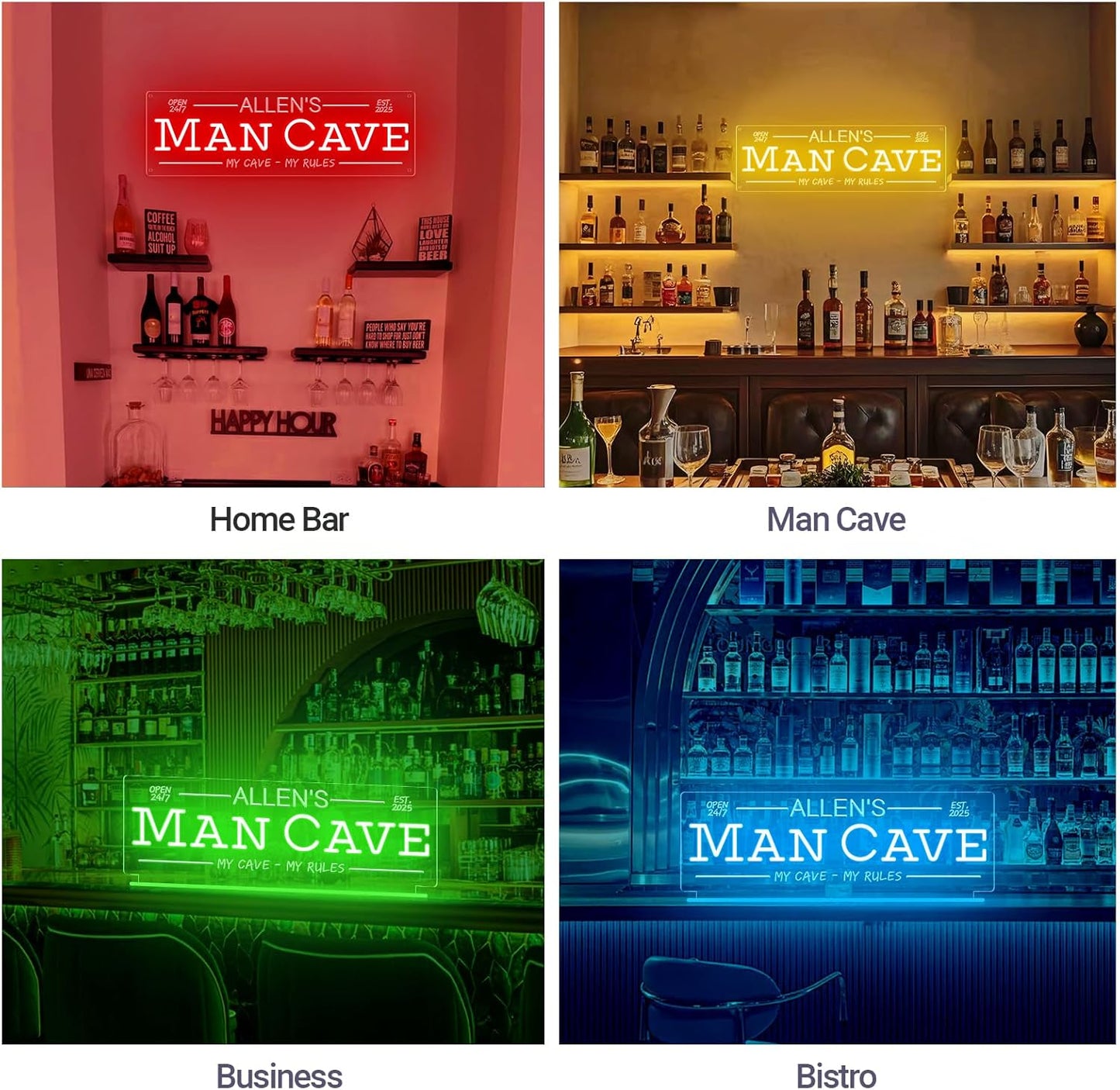 Custom Man Cave Neon Sign for Wall Decor, Personalized LED Neon Home Bar Name Signs, Dimmable Customizable Light Up Signs for Man Cave Lounge Basement Bar Tavern Bistro Business, Men Dad Gifts
