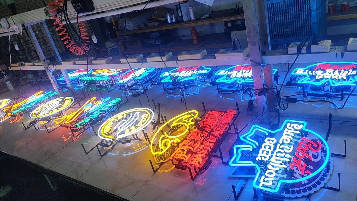 Neon Signs Compatible for Shiner Beer Hot Bbq Cold Beer,Real Handmade Neon Light for Office Hotel Pub Cafe Birthday Party Man Cave Neon Light Art Wall Lights 24 X 20 Inches