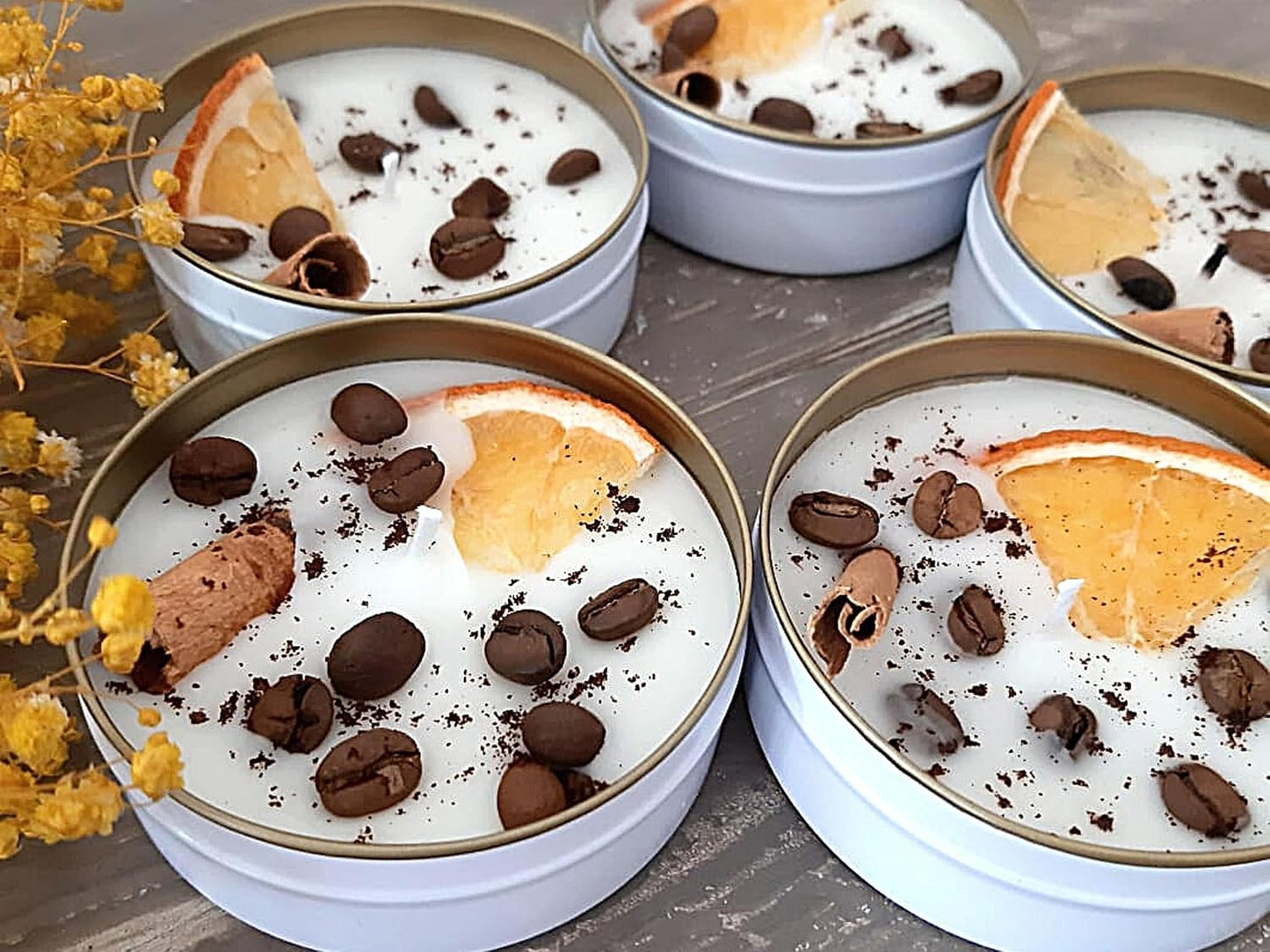 Coffee Scented Soy Wax Candle Favors with Hand-Placed Orange and Cinnamon Stick - Handmade Gift Set for Wedding Guest - Bridal Shower Baby Shower Birthday (30 Pieces)