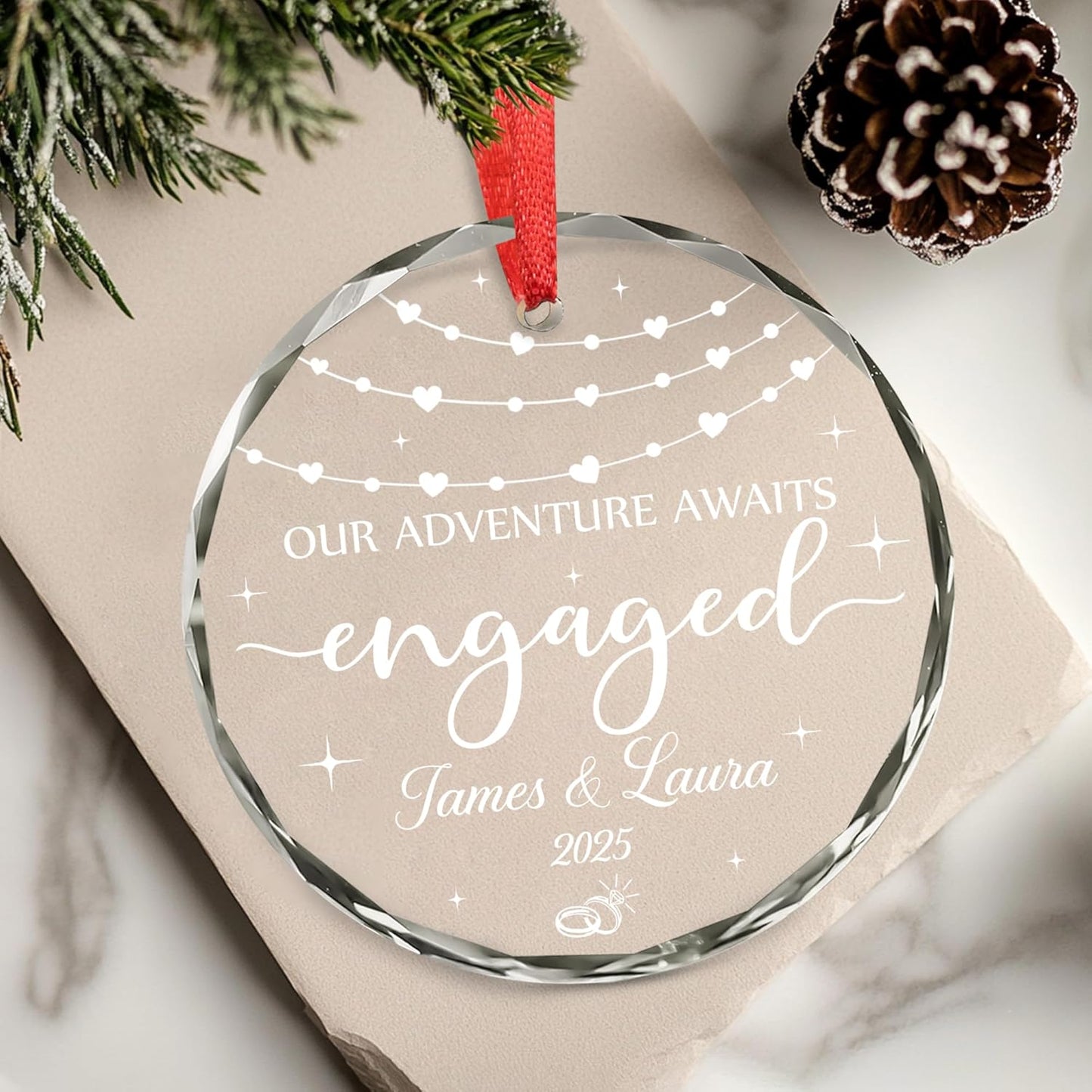 Personalized Engagement Christmas Ornament 2025 - Gifts For Newlywed Couples - Happy Engagement Gifts - Wedding Gift For Newlywed Couple, Bride And Groom