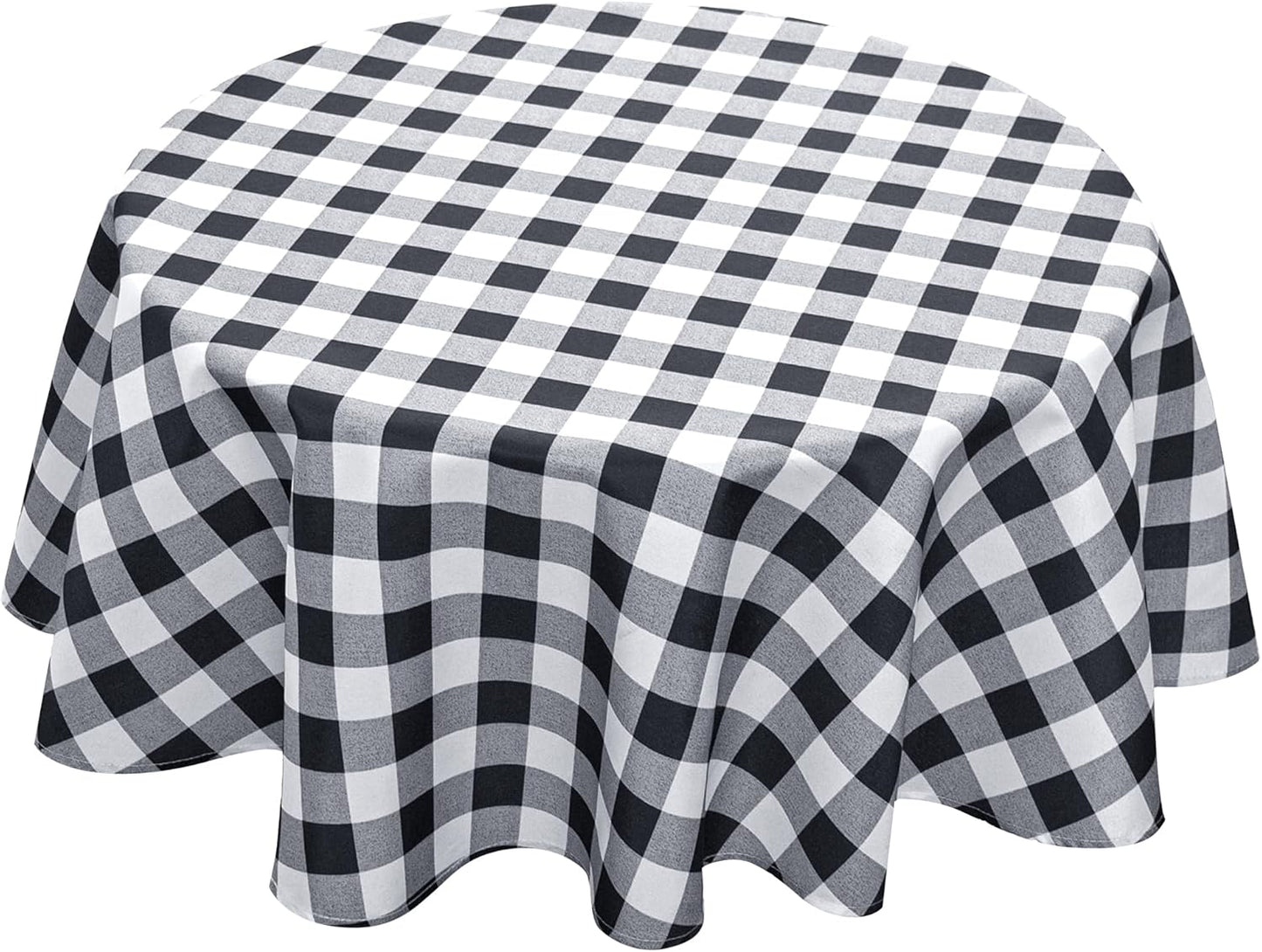 Biscaynebay Fabric Round Tablecloths 70", Black/Grey Scottish Plaid Table Cloth Small Circle Folding Table Covers Water Resistant for Dining, Kitchen, Wedding & Parties