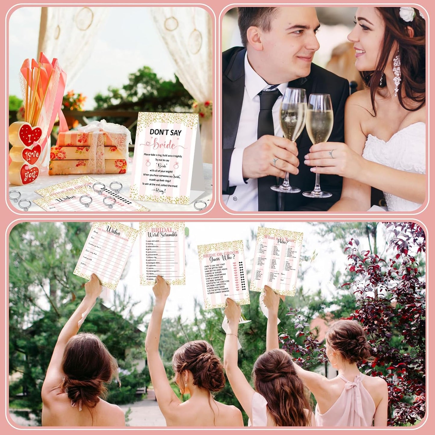 Estune 331 Pcs Bridal Shower Games Supplies, 5 Sets 250 Pcs Wedding Cards 1 Put a Ring on It Bridal Shower Games with 60 Rings and 20 Pencils(Confetti Style)