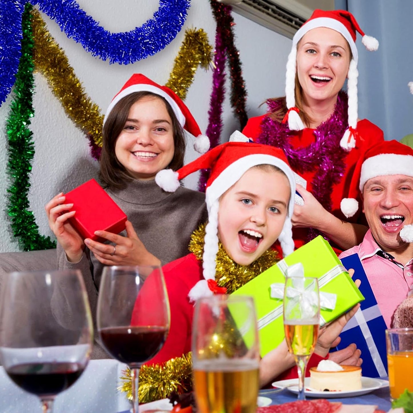 50 Feet Christmas Foil Fringe Banner Metallic Tassle Garland Metallic Backdrop Parade Floats Shiny Hanging Ceiling, Valentine's, Wedding, New Year Party Decorations(2" x 50', Blue)