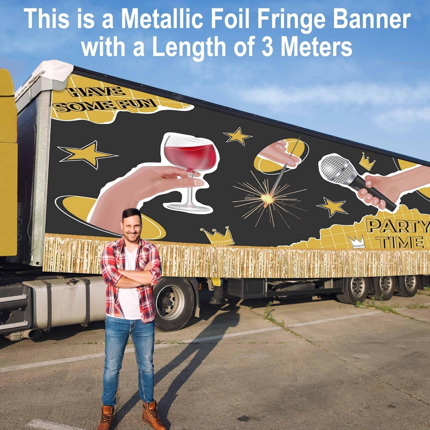 6 Pack 10 Ft Champagne Gold Foil Fringe Garland Metallic Streamers Tinsel Banner Wall Hanging Garland Backdrop for Parade Floats, Halloween, Christmas, Thanksgiving, New Year Party Decorations