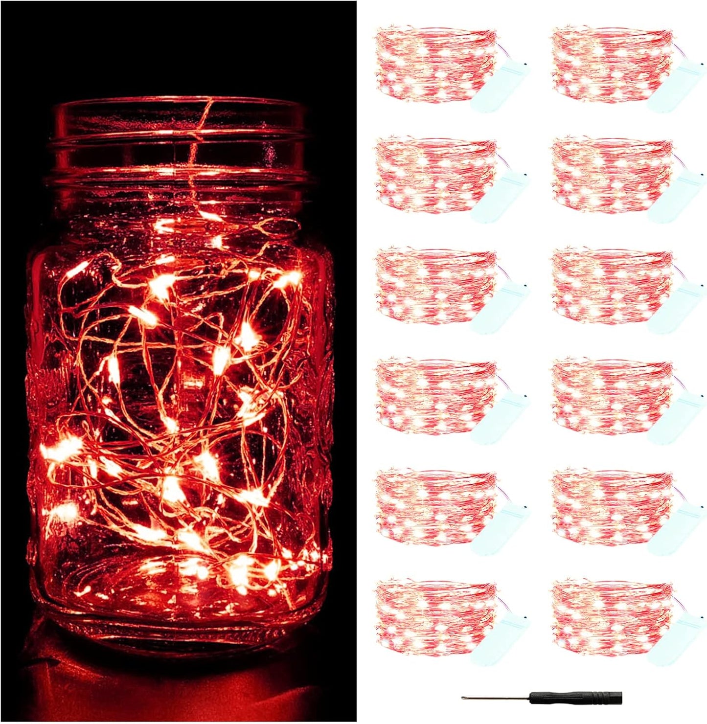 12 Pack Fairy Lights Battery Operated String Lights，7FT 20LED Waterproof Silver Wire Christmas Lights Outdoor,Firefly Mini Lights for Bedroom Party Birthday Wedding Home Decor